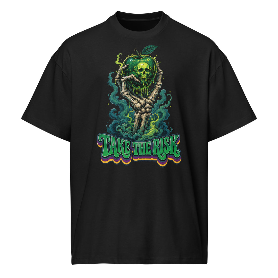 Horror & Mystery Lovers Men’s Box Tee with Poison Apple and "Take the Risk" Design by printfluence.net