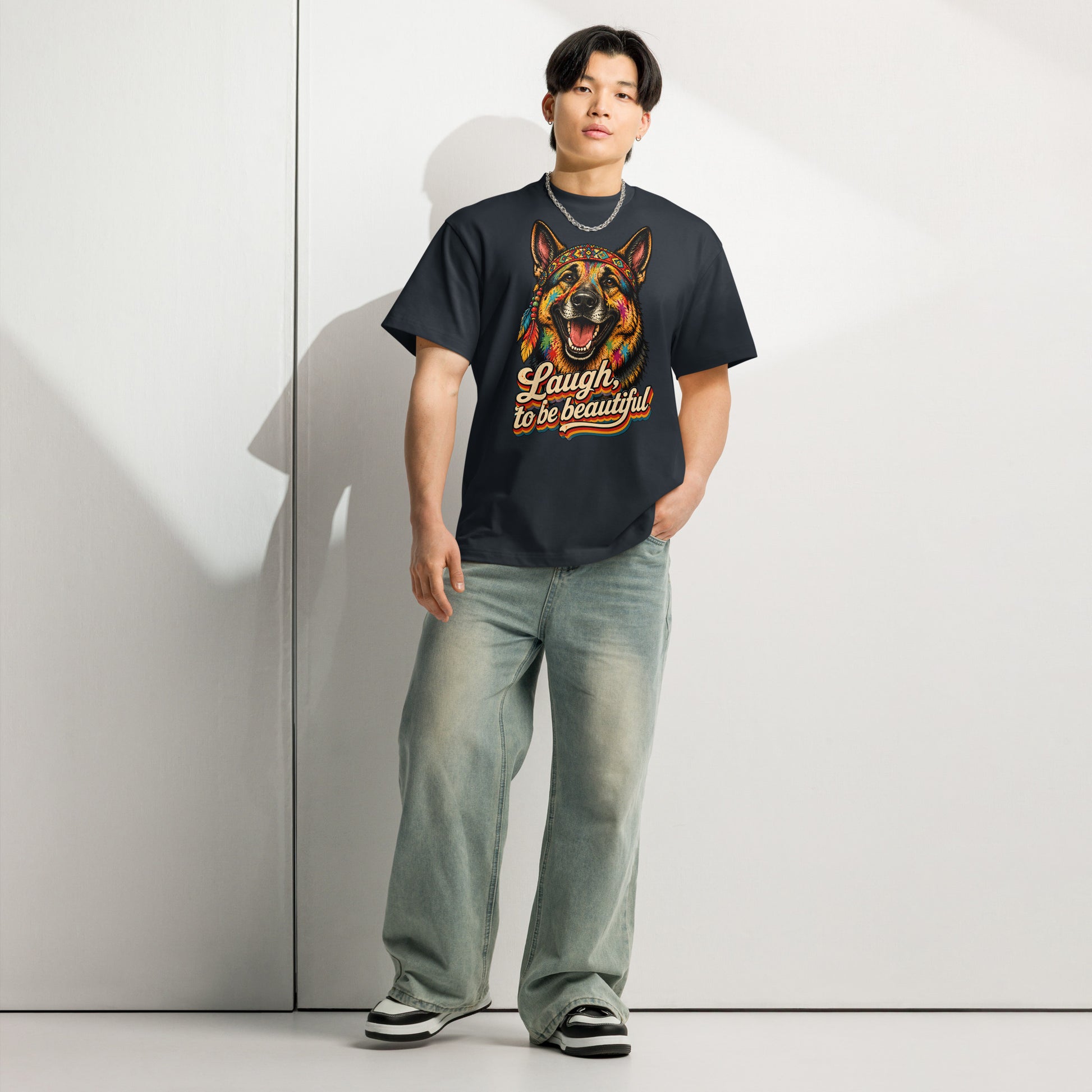 German Shepherd Lovers Men’s Box Tee | Boho Artistic Graphic Streetwear T-Shirt by printfluence.net