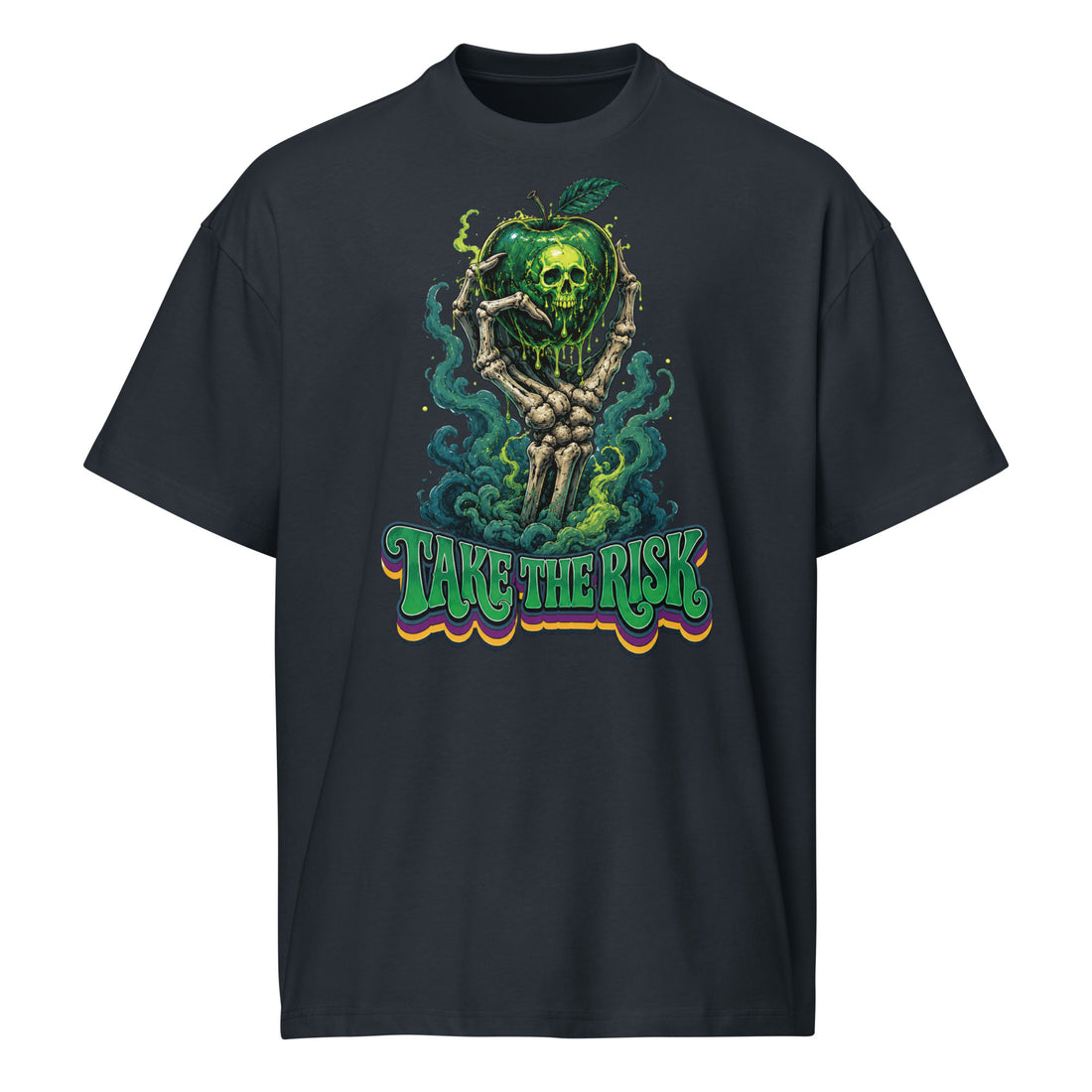 Horror & Mystery Lovers Men’s Box Tee with Poison Apple and "Take the Risk" Design by printfluence.net