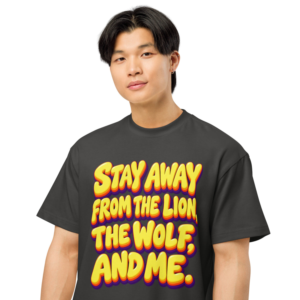 Sarcastic Humor Lovers | Men’s Box Tee — Stay Away From The Lion, The Wolf, And Me. by printfluence
