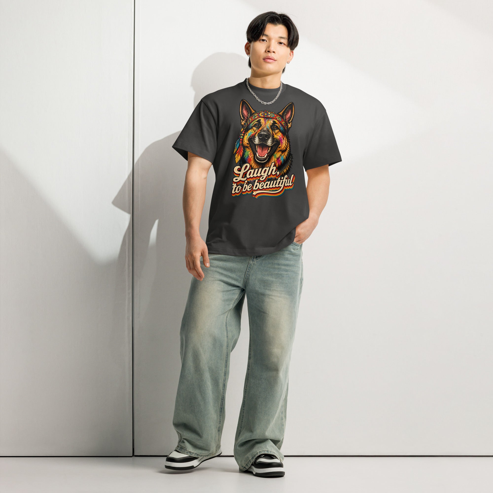 German Shepherd Lovers Men’s Box Tee | Boho Artistic Graphic Streetwear T-Shirt by printfluence.net