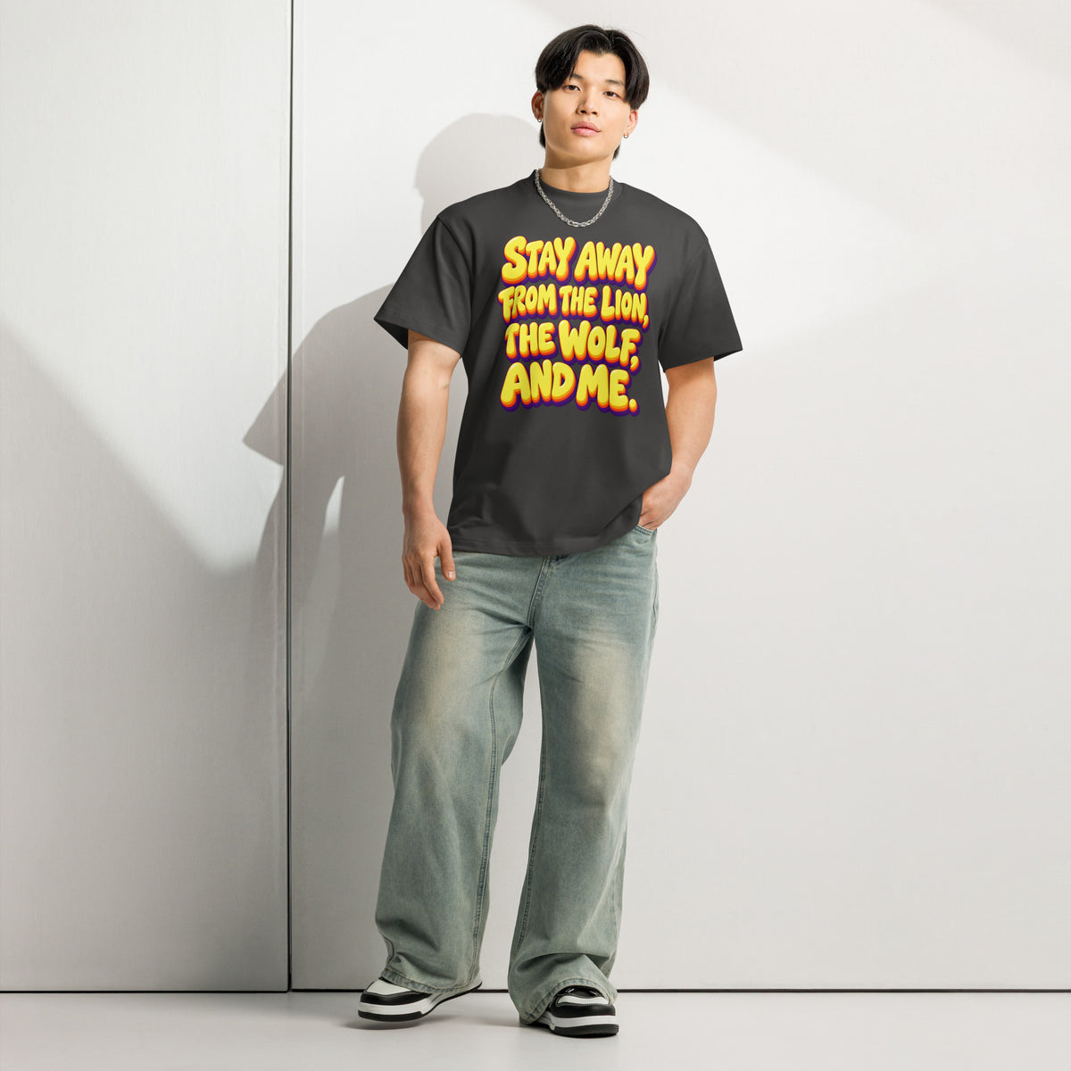 Sarcastic Humor Lovers | Men’s Box Tee — Stay Away From The Lion, The Wolf, And Me. by printfluence