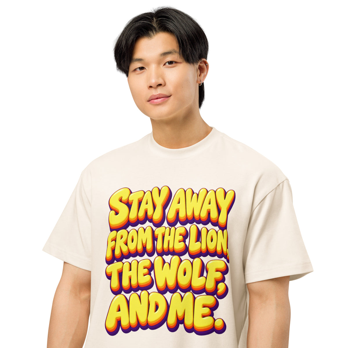 Sarcastic Humor Lovers | Men’s Box Tee — Stay Away From The Lion, The Wolf, And Me. by printfluence