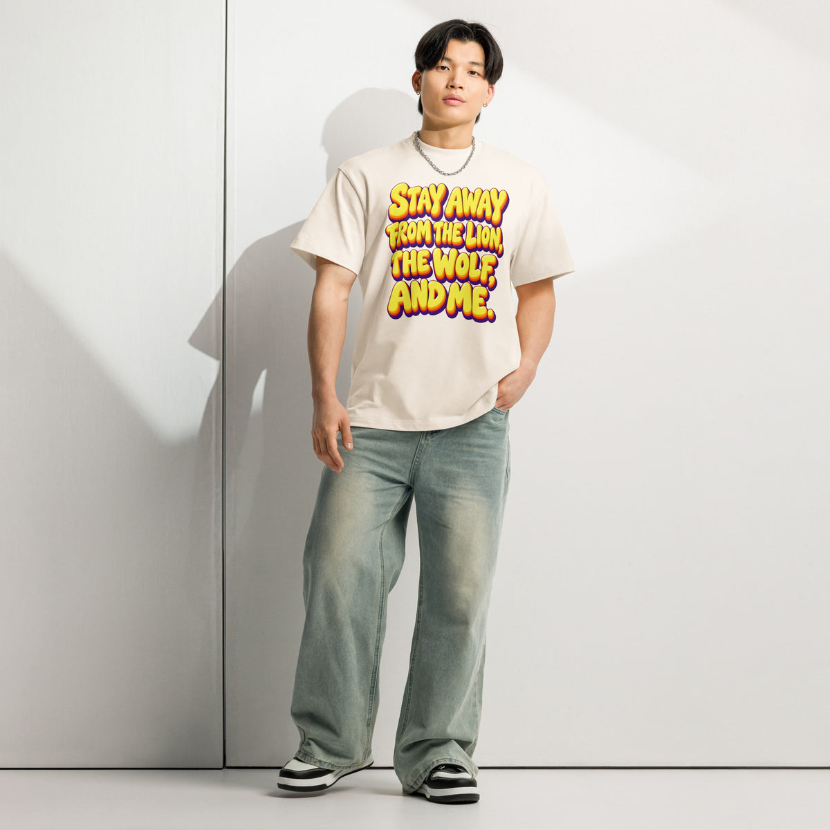 Sarcastic Humor Lovers | Men’s Box Tee — Stay Away From The Lion, The Wolf, And Me. by printfluence