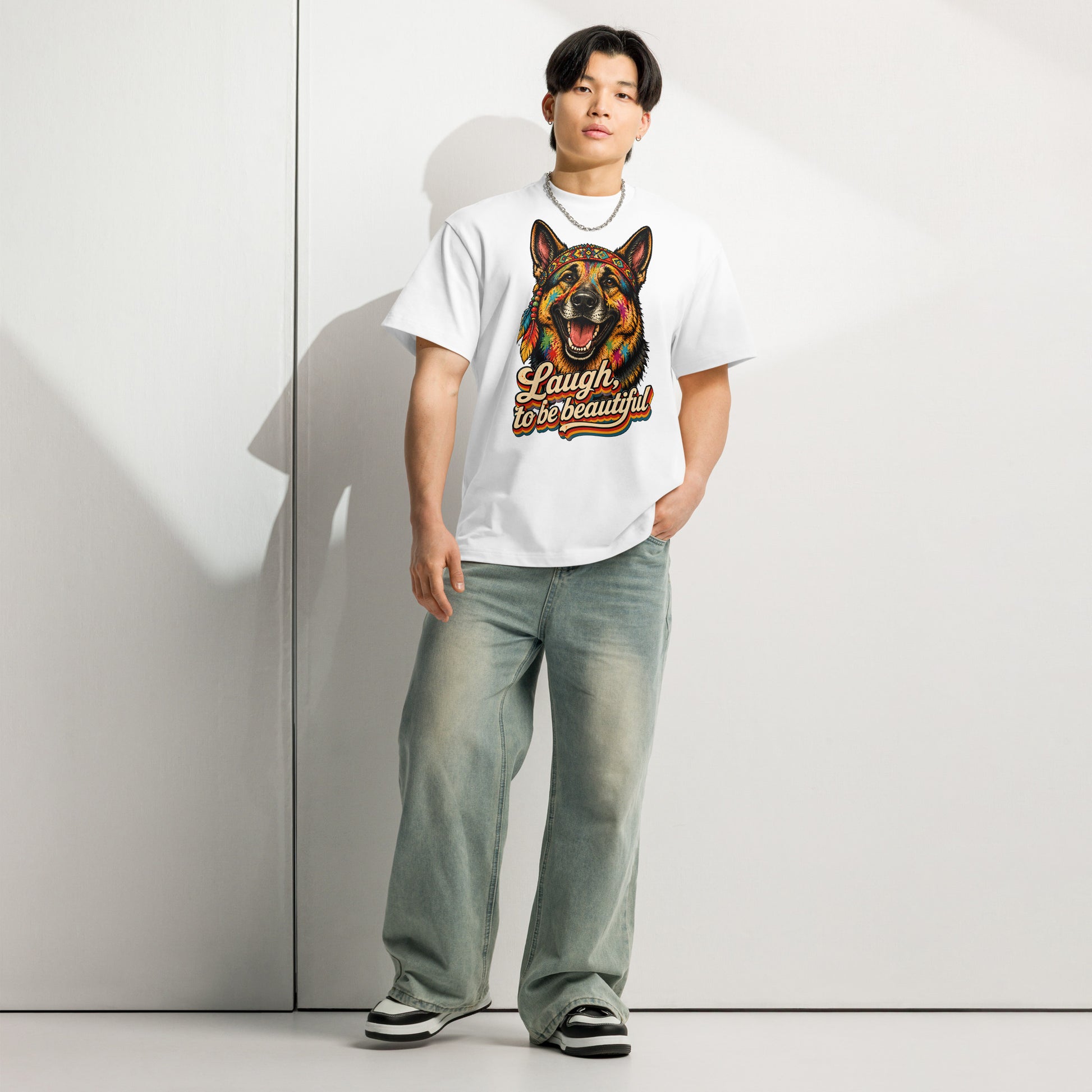 German Shepherd Lovers Men’s Box Tee | Boho Artistic Graphic Streetwear T-Shirt by printfluence.net