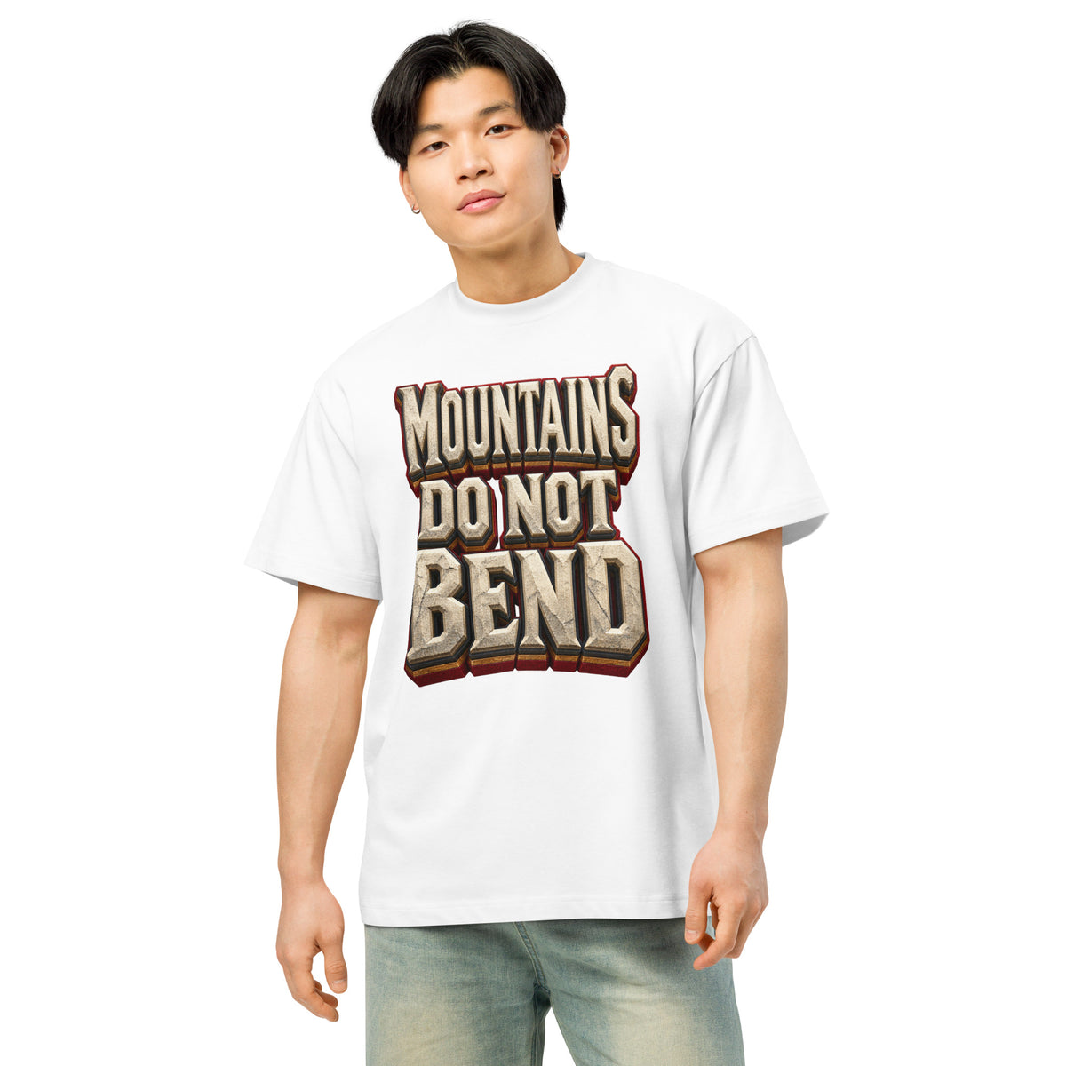 Inspirational Quotes Lovers | Men's Box Tee — MOUNTAINS DO NOT BEND by printfluence
