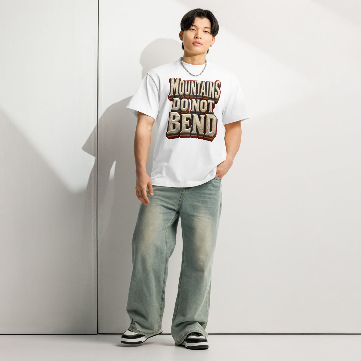 Inspirational Quotes Lovers | Men's Box Tee — MOUNTAINS DO NOT BEND by printfluence