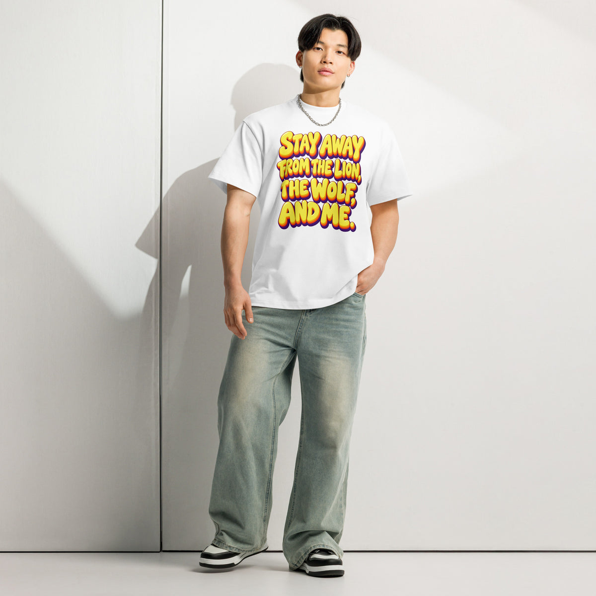 Sarcastic Humor Lovers | Men’s Box Tee — Stay Away From The Lion, The Wolf, And Me. by printfluence