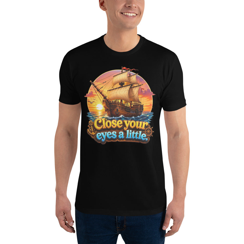 Short Sleeve T-shirt - Close Your Eyes A Little - Majestic Sunset Sailing Ship by printfluence.net