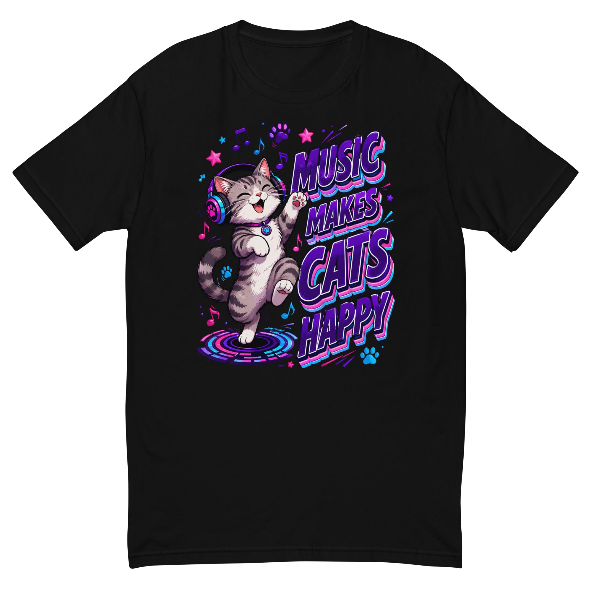 Elite Music Makes Cats Happy - Premium Luxury T-Shirt for Cat Lovers by printfluence.net
