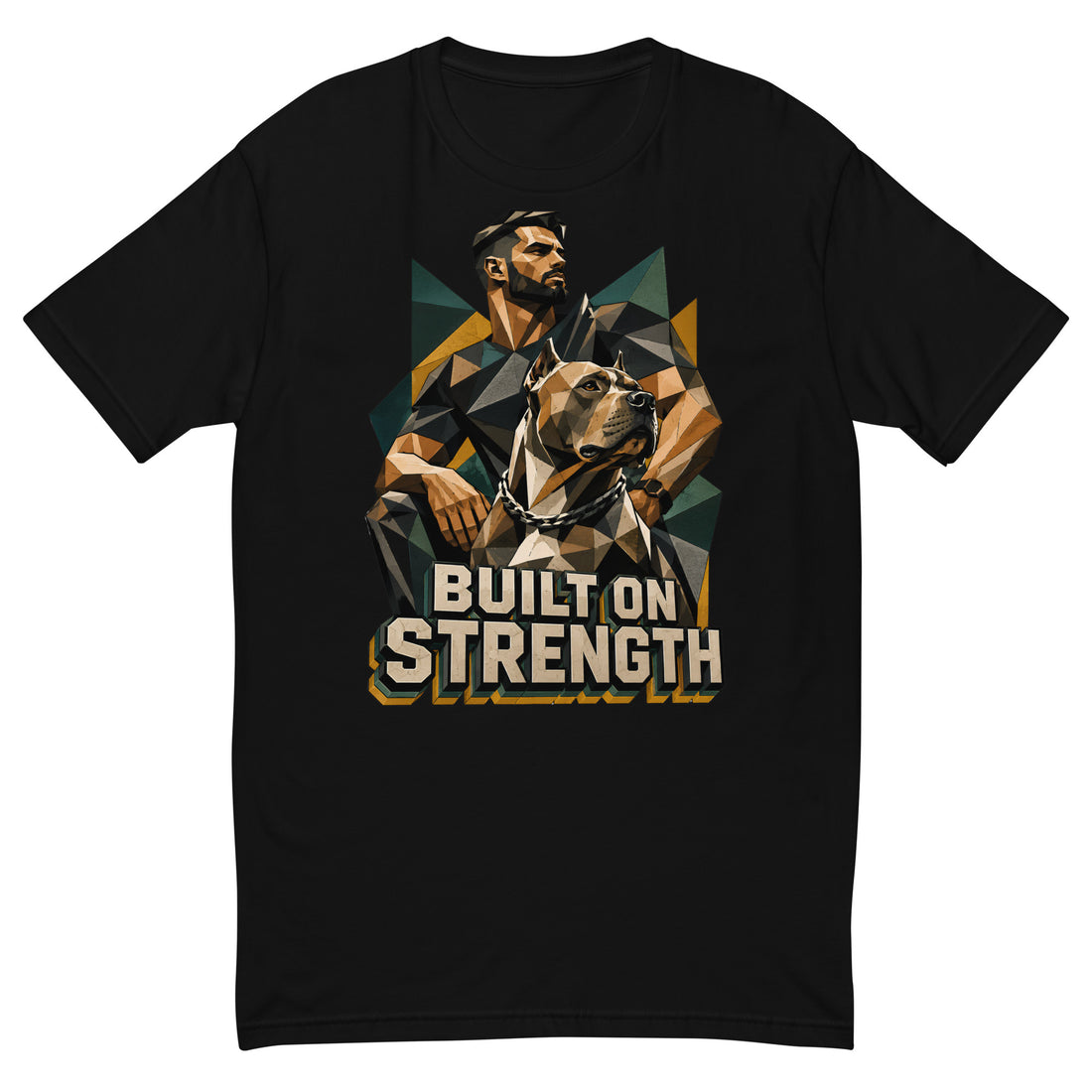 Built on Strength Tee - Polygonal Pitbull Lovers Short Sleeve T-Shirt T-16 by printfluence.net