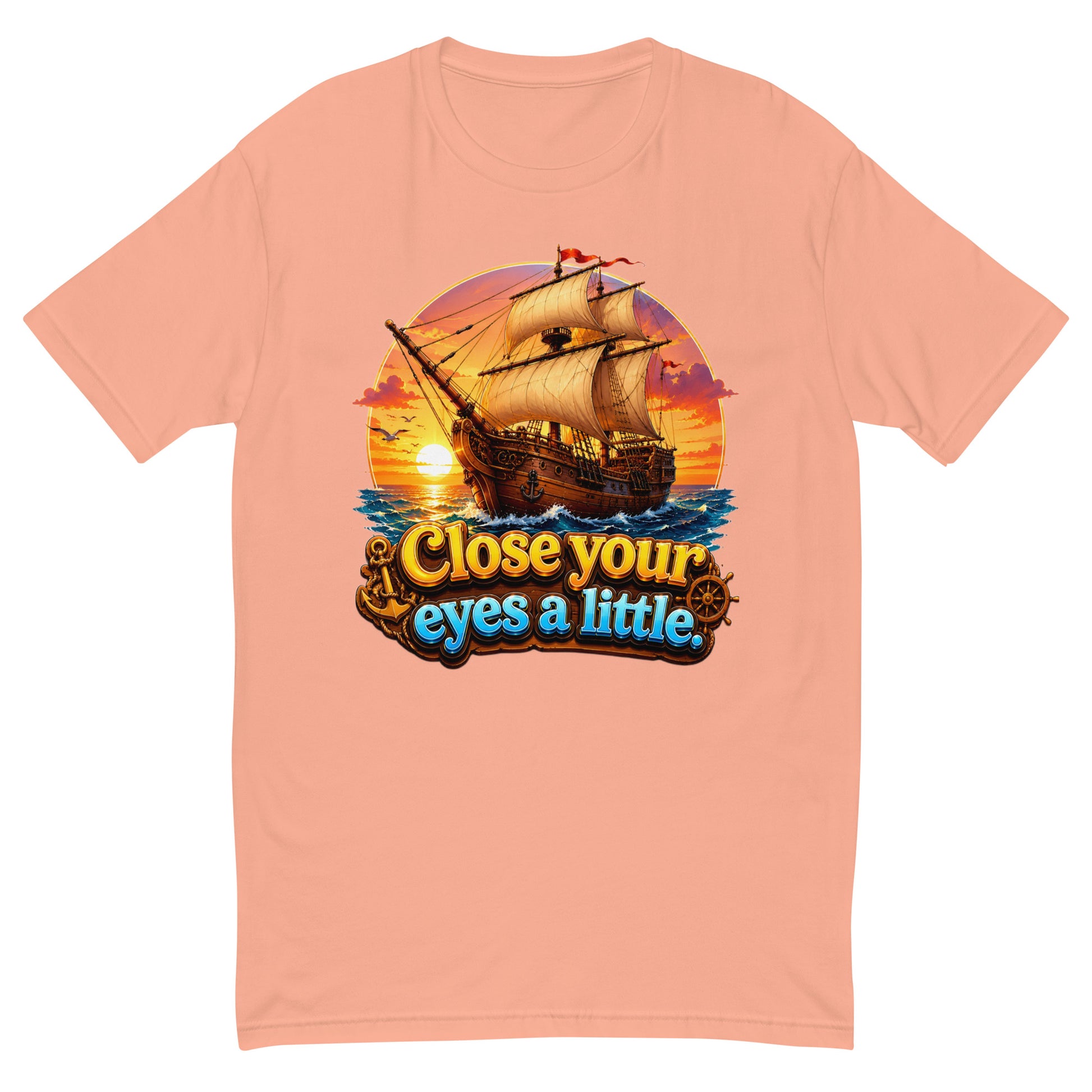 Short Sleeve T-shirt - Close Your Eyes A Little - Majestic Sunset Sailing Ship by printfluence.net