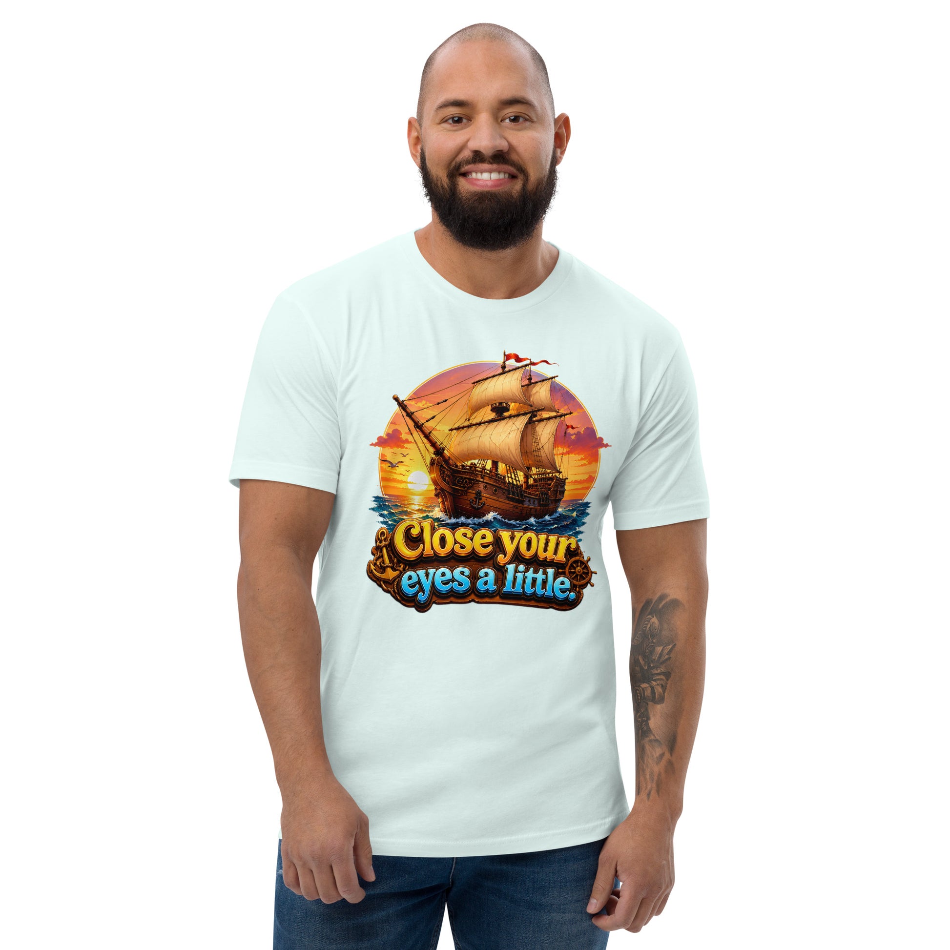 Short Sleeve T-shirt - Close Your Eyes A Little - Majestic Sunset Sailing Ship by printfluence.net