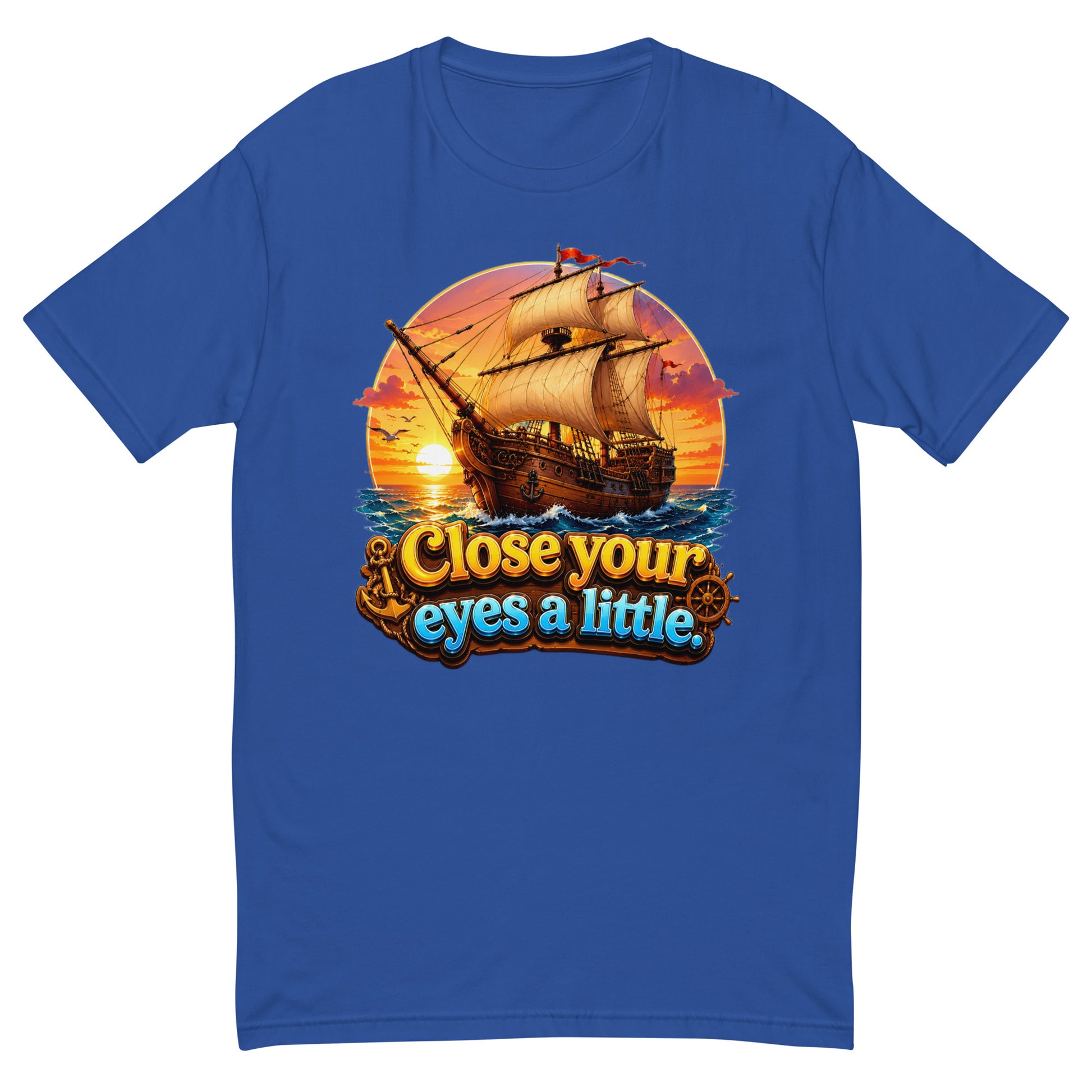 Short Sleeve T-shirt - Close Your Eyes A Little - Majestic Sunset Sailing Ship by printfluence.net
