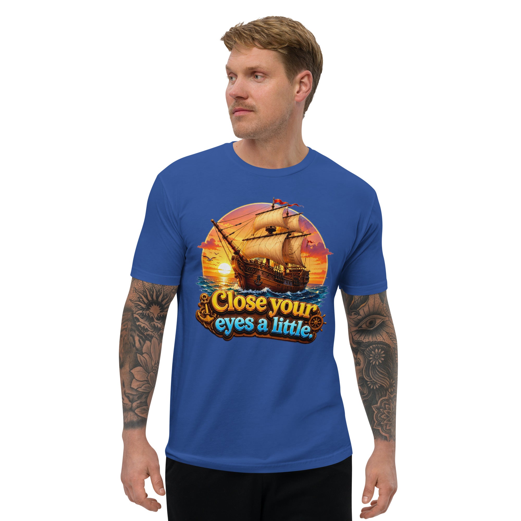 Short Sleeve T-shirt - Close Your Eyes A Little - Majestic Sunset Sailing Ship by printfluence.net