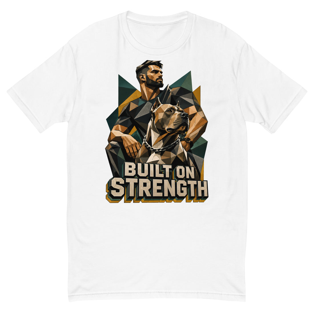 Built on Strength Tee - Polygonal Pitbull Lovers Short Sleeve T-Shirt T-16 by printfluence.net