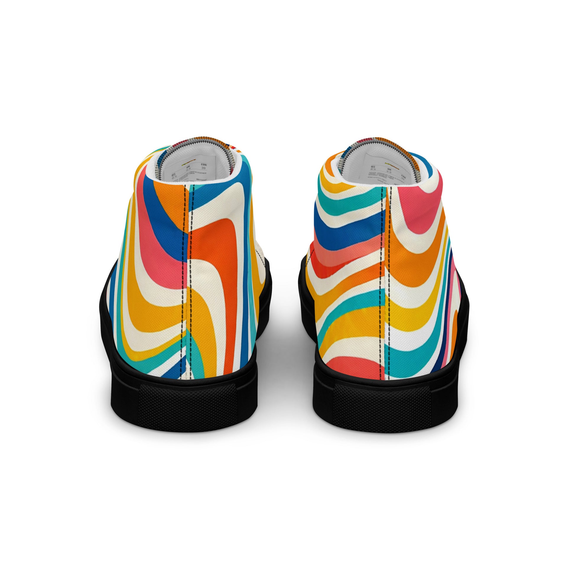 Men’s high top canvas shoes - Retro Flow: Men’s High Top Canvas Shoes - Vibrant Psychedelic Wave Design by printfluence.net