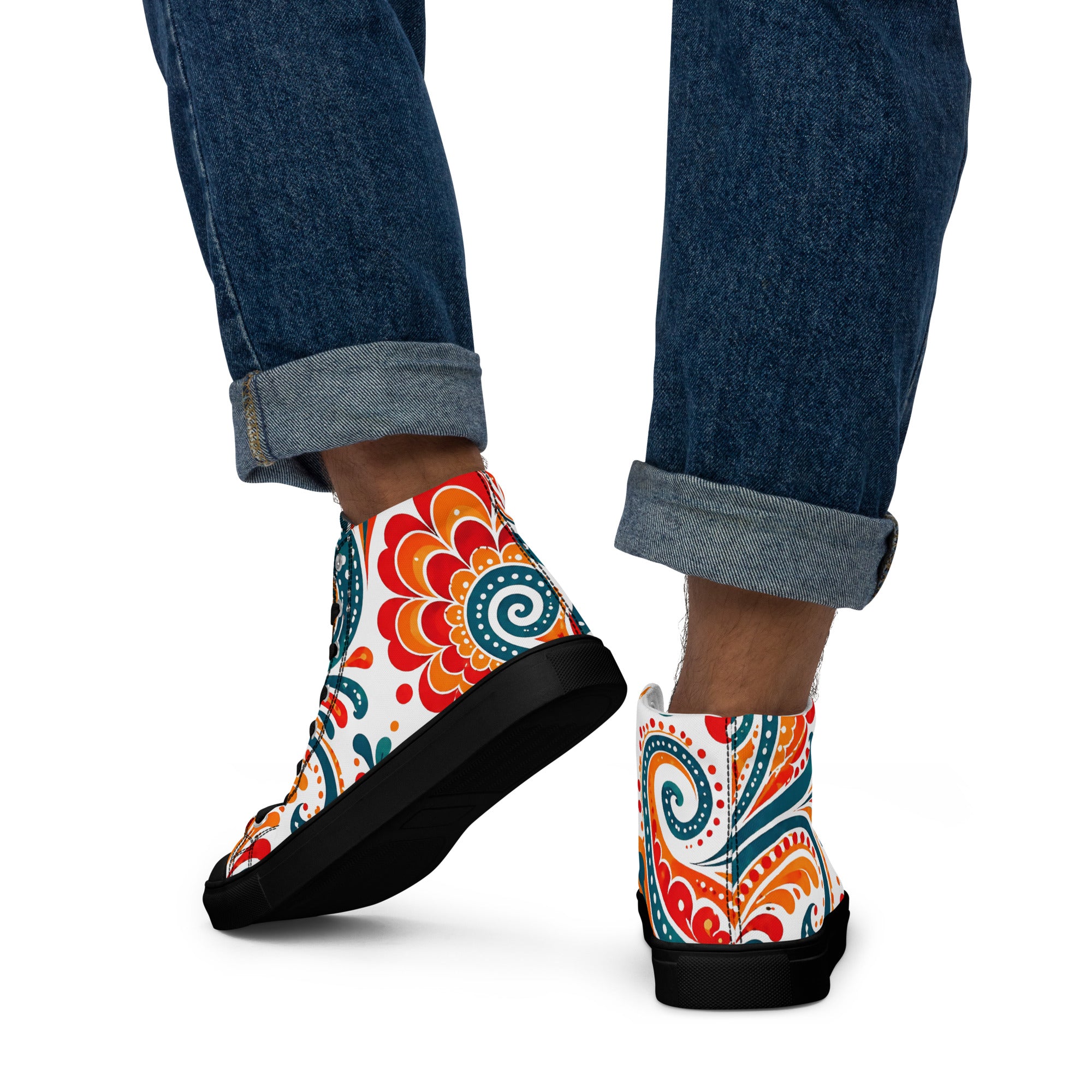 Men’s high top canvas shoes - Heritage Bloom: Men’s High Top Canvas Shoes - Vibrant Floral Paisley Art by printfluence.net