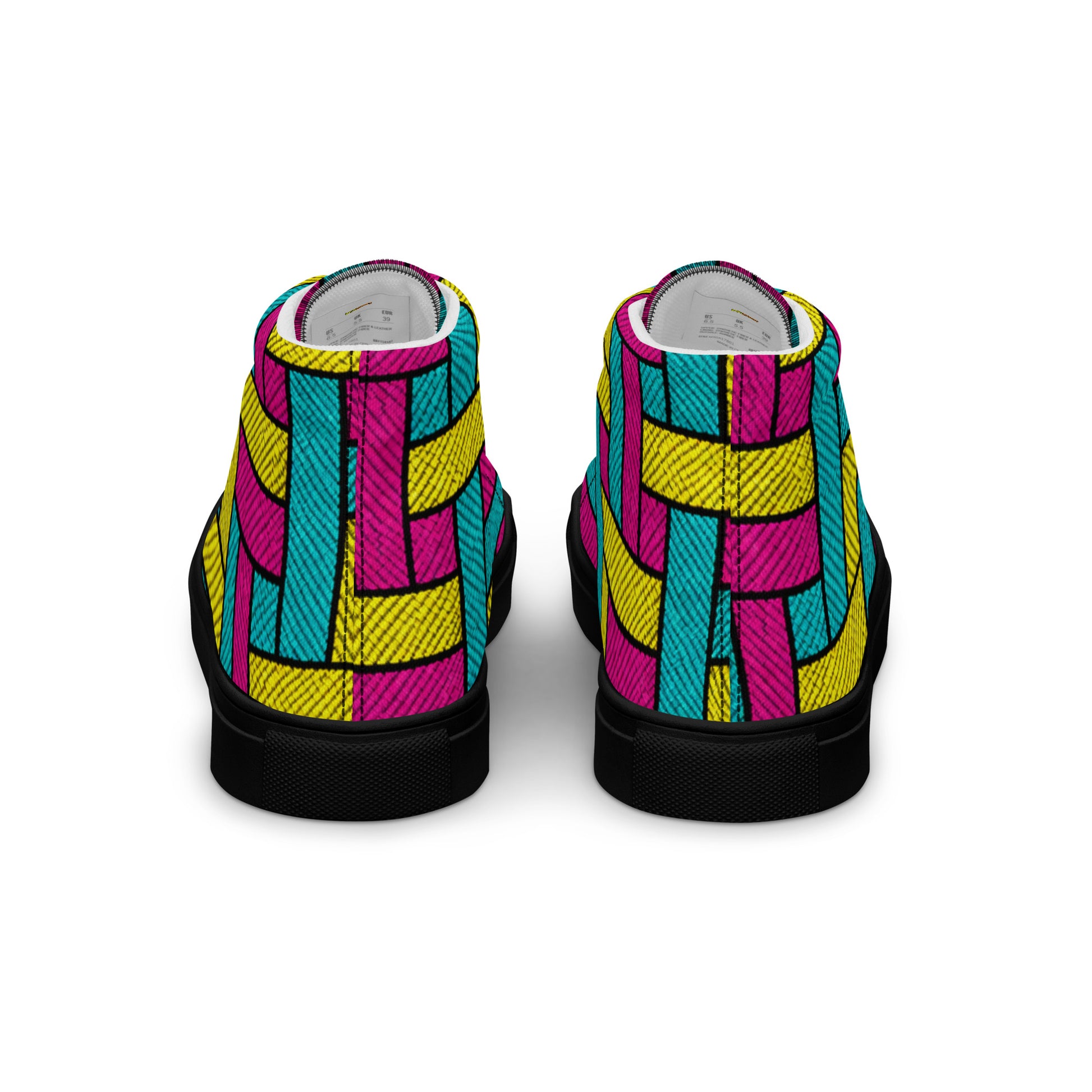 Men’s high top canvas shoes - Vibrant Weave: Men’s High Top Canvas Shoes - Neon Retro Woven Pattern Art by printfluence.net