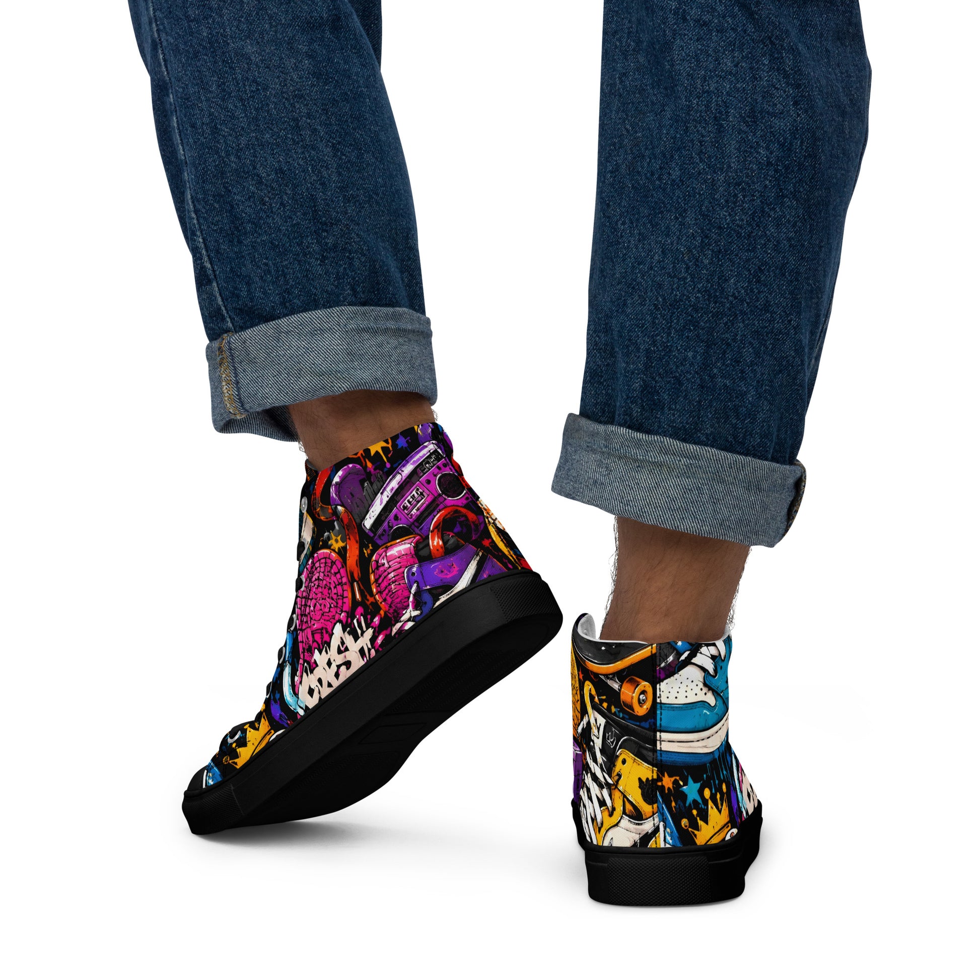 Men’s high top canvas shoes -Urban Edge: Men’s High Top Canvas Shoes - Street Graffiti & Kick Art Fusion by printfluence.net