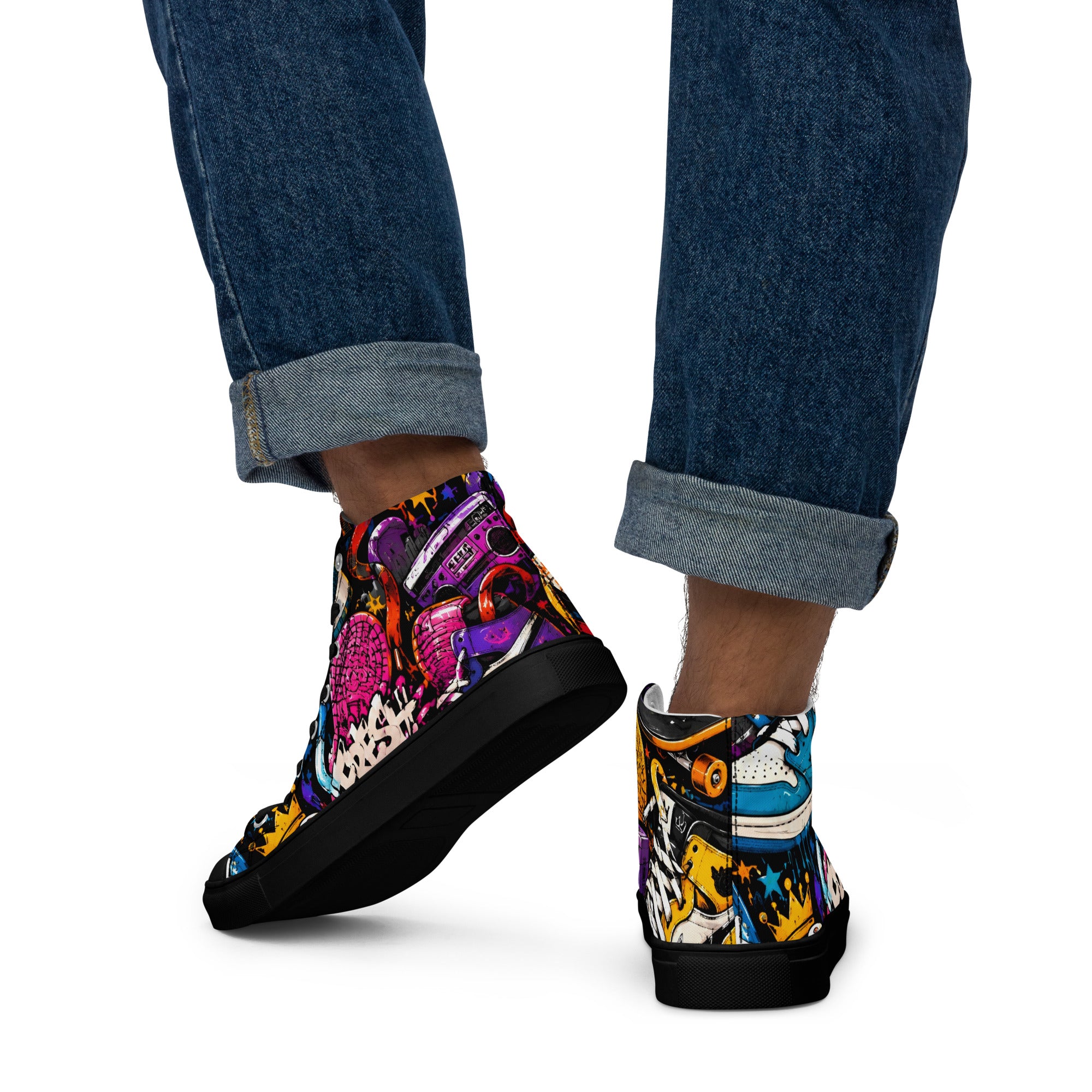 Men’s high top canvas shoes -Urban Edge: Men’s High Top Canvas Shoes - Street Graffiti & Kick Art Fusion by printfluence.net