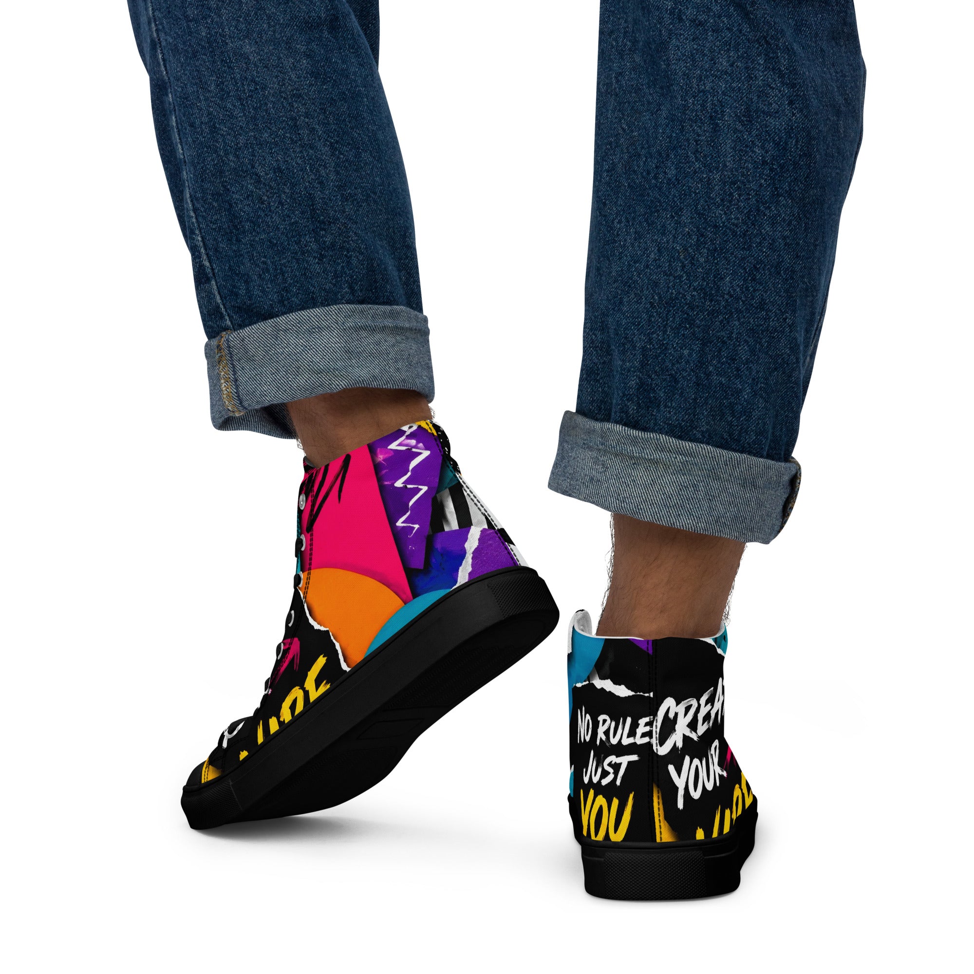 Men’s high top canvas shoes - Elite Create Your Vibe Collage - Premium Urban Graffiti No Rules Design by printfluence.net