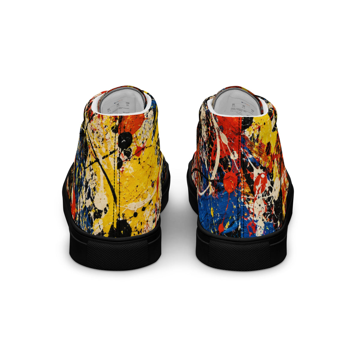 Heritage Bloom Lovers | Men’s High-Top Canvas Shoes — Abstract Expressionist Action Painting Splatter Pattern by printfluence