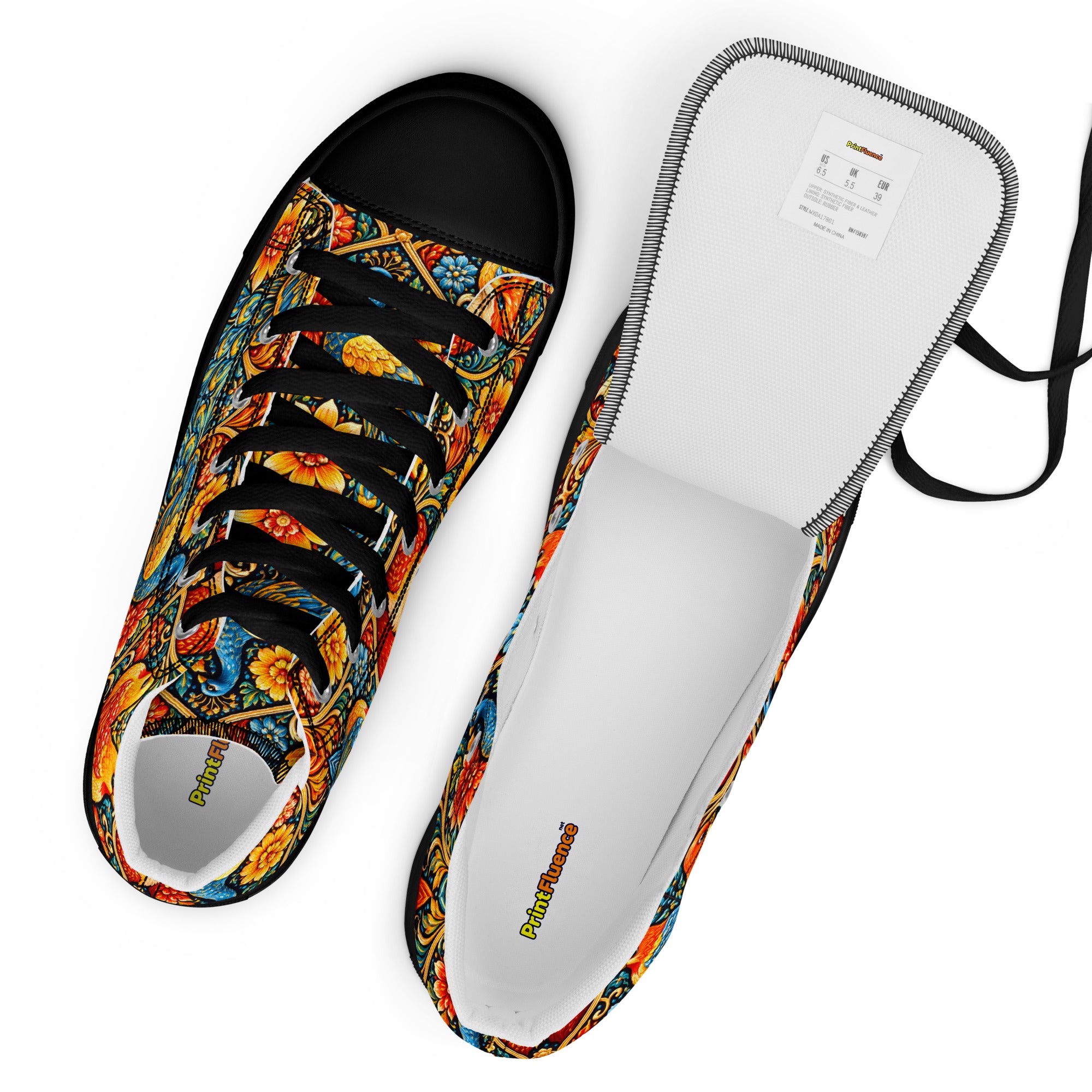 Men’s high top canvas shoes - Art Deco Birds High Top Canvas – Uplifting Morning Colors Men's Shoes by printfluence.net