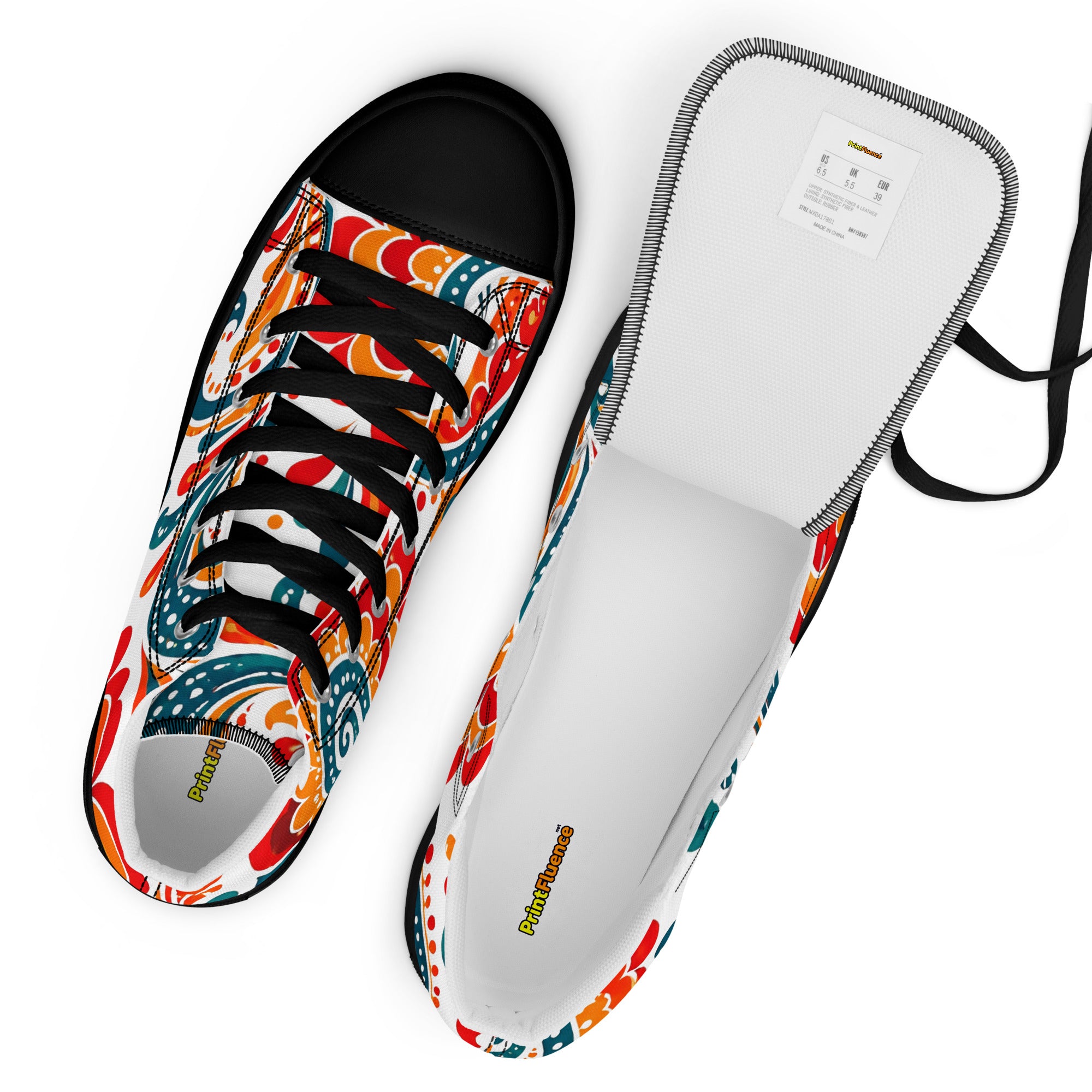 Men’s high top canvas shoes - Heritage Bloom: Men’s High Top Canvas Shoes - Vibrant Floral Paisley Art by printfluence.net