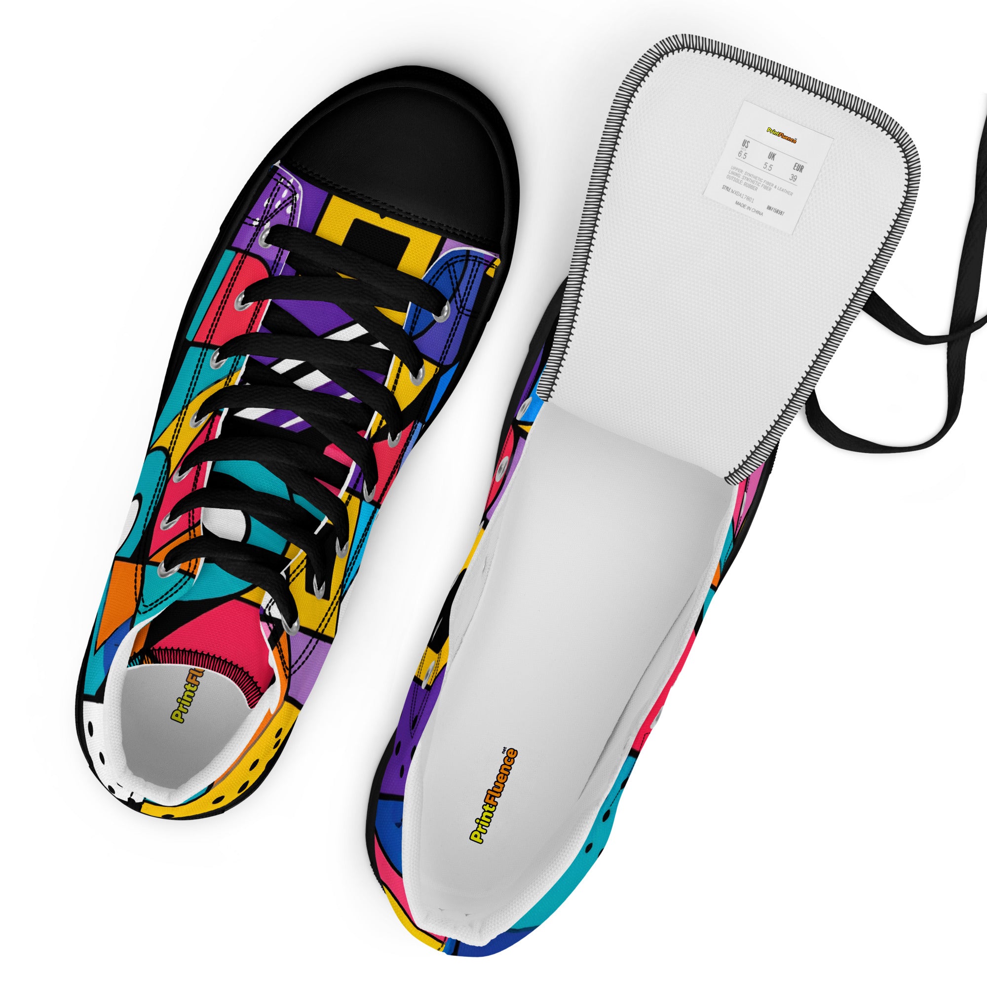 Men’s high top canvas shoes - Chaos Theory: Men’s High Top Canvas Shoes - Bold Abstract Explosion Art by printfluence.net