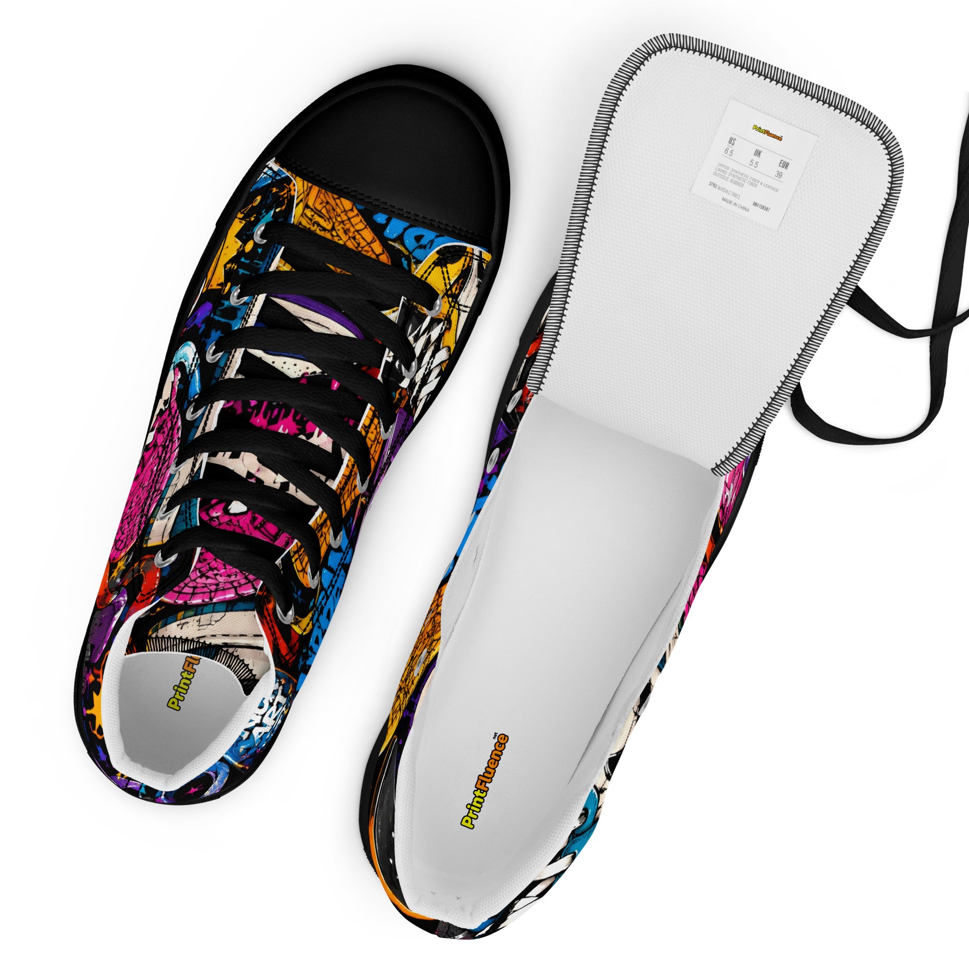 Men’s high top canvas shoes -Urban Edge: Men’s High Top Canvas Shoes - Street Graffiti & Kick Art Fusion by printfluence.net