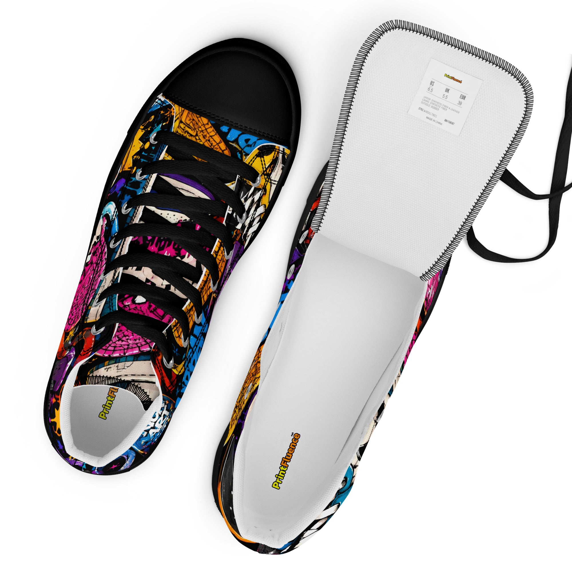 Men’s high top canvas shoes -Urban Edge: Men’s High Top Canvas Shoes - Street Graffiti & Kick Art Fusion by printfluence.net
