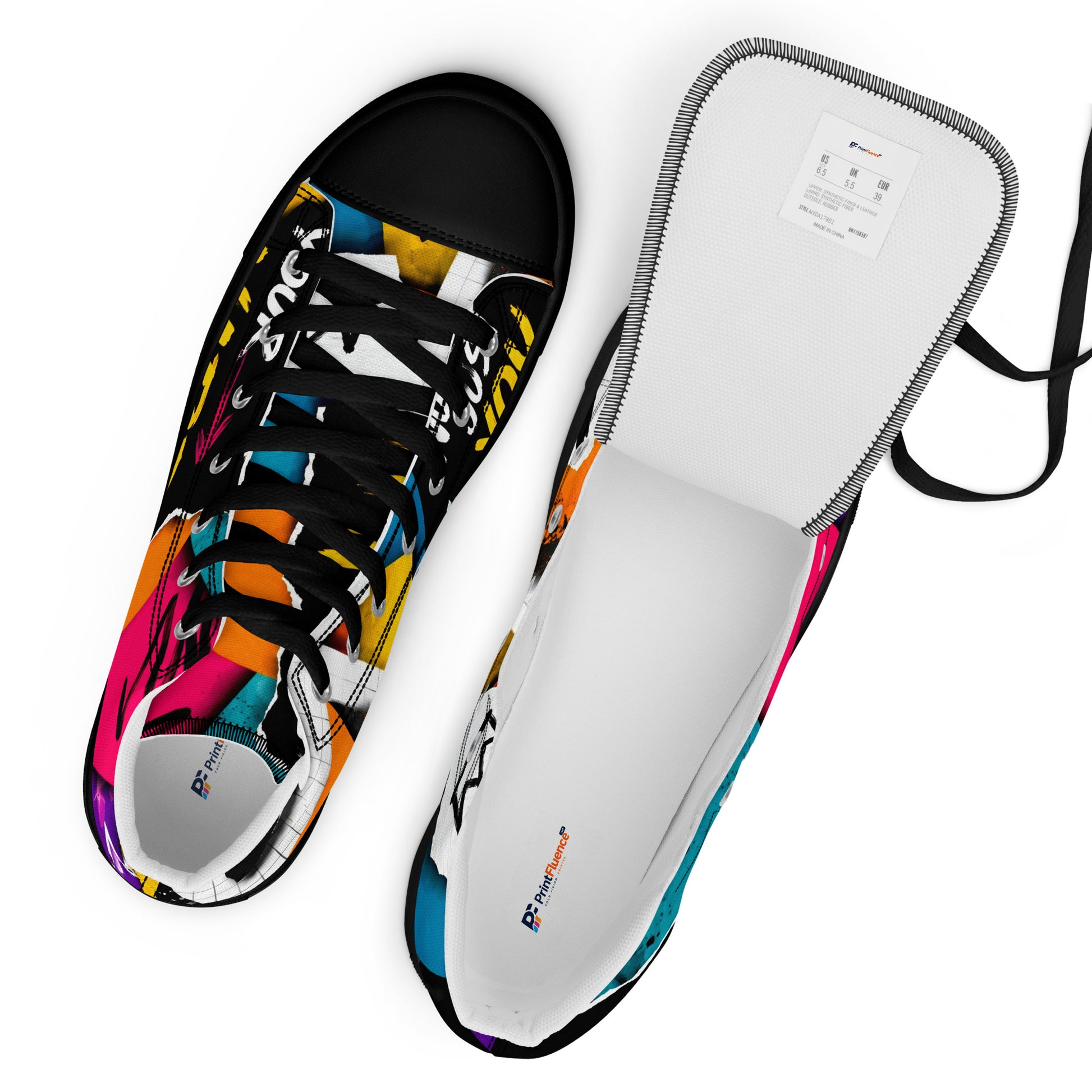 Men’s high top canvas shoes - Elite Create Your Vibe Collage - Premium Urban Graffiti No Rules Design by printfluence.net