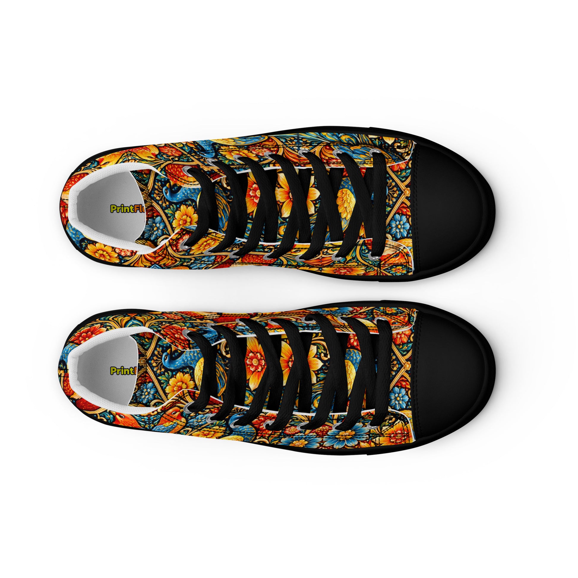 Men’s high top canvas shoes - Art Deco Birds High Top Canvas – Uplifting Morning Colors Men's Shoes by printfluence.net