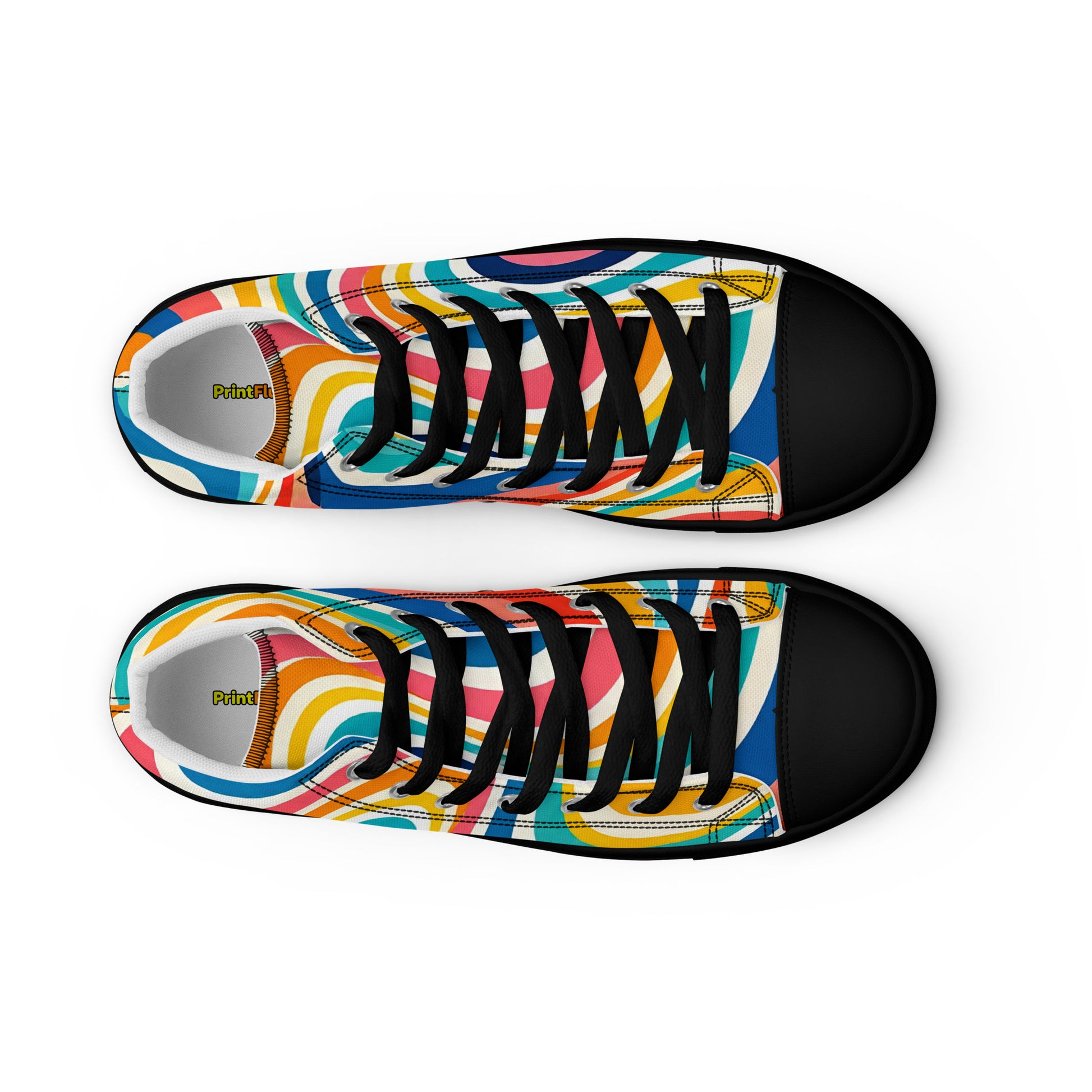 Men’s high top canvas shoes - Retro Flow: Men’s High Top Canvas Shoes - Vibrant Psychedelic Wave Design by printfluence.net