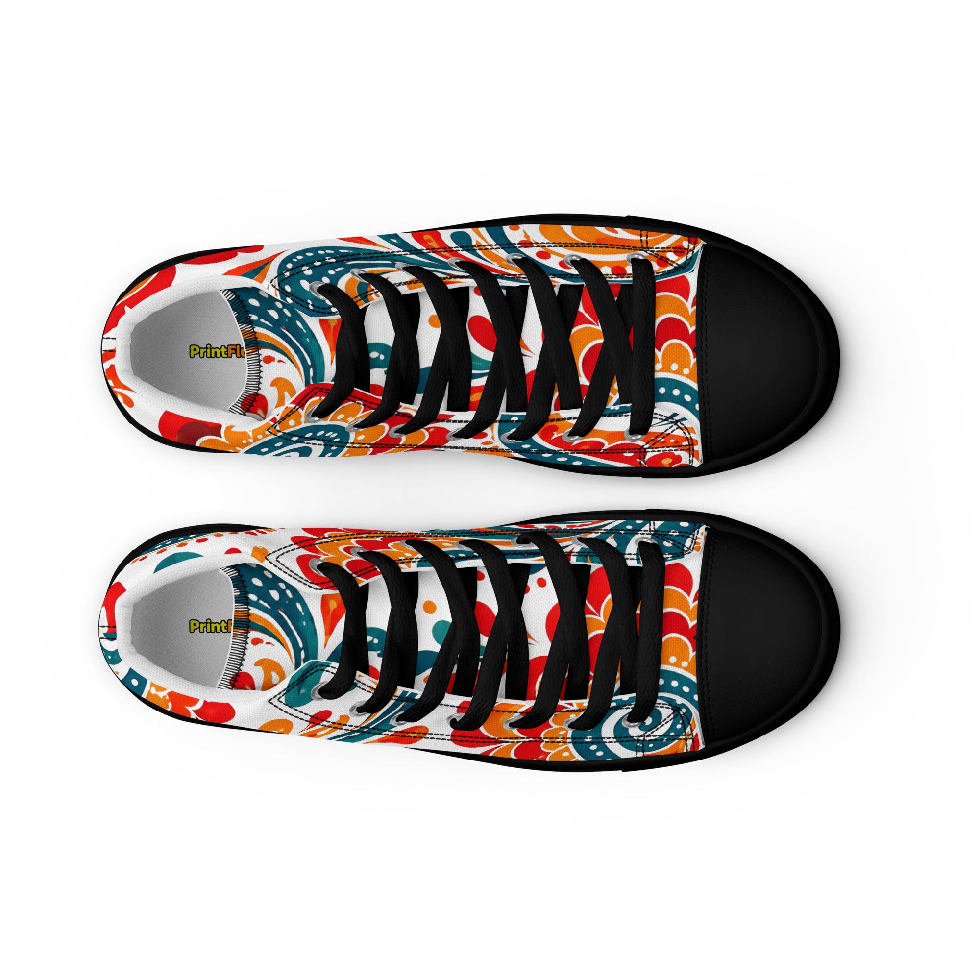 Men’s high top canvas shoes - Heritage Bloom: Men’s High Top Canvas Shoes - Vibrant Floral Paisley Art by printfluence.net