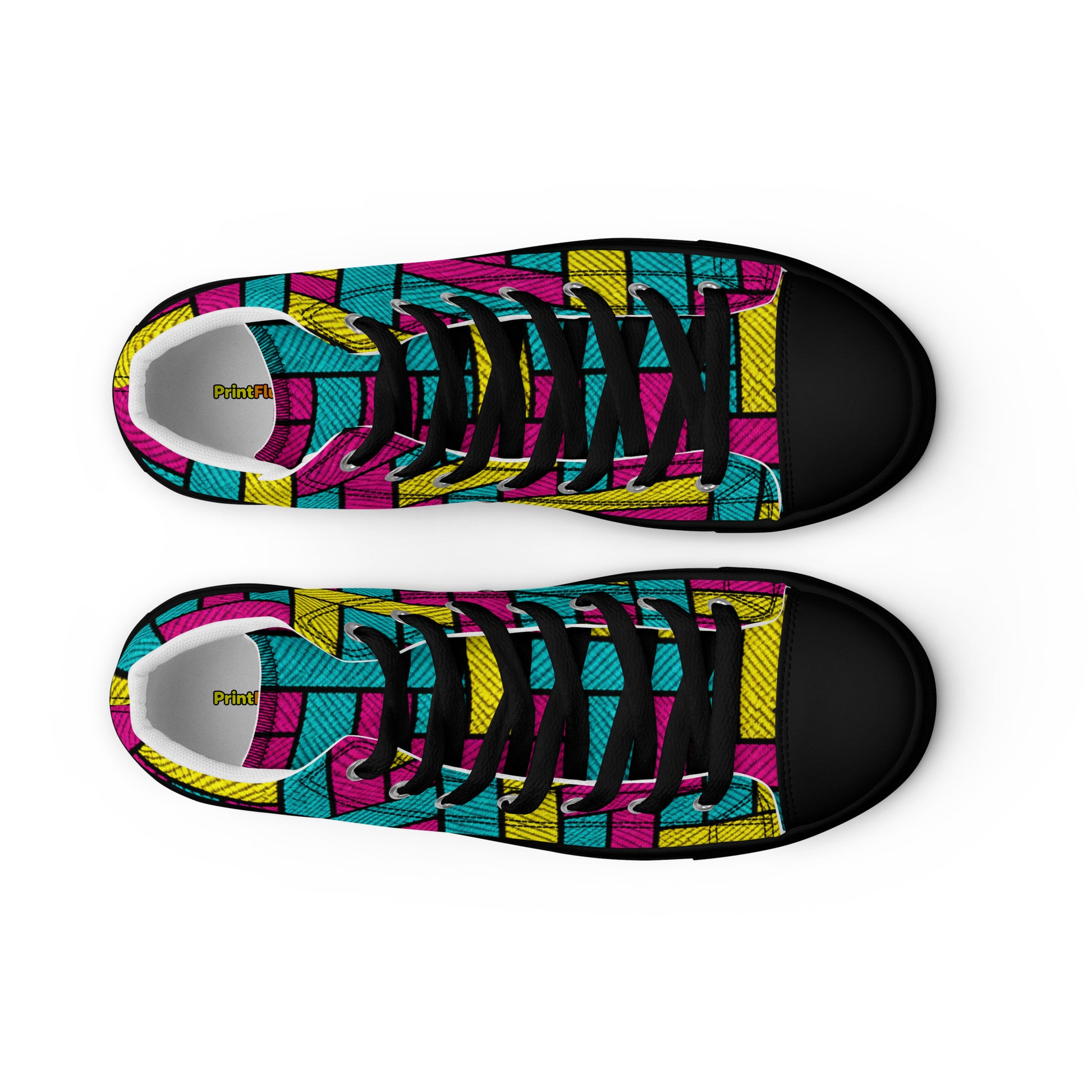 Men’s high top canvas shoes - Vibrant Weave: Men’s High Top Canvas Shoes - Neon Retro Woven Pattern Art by printfluence.net