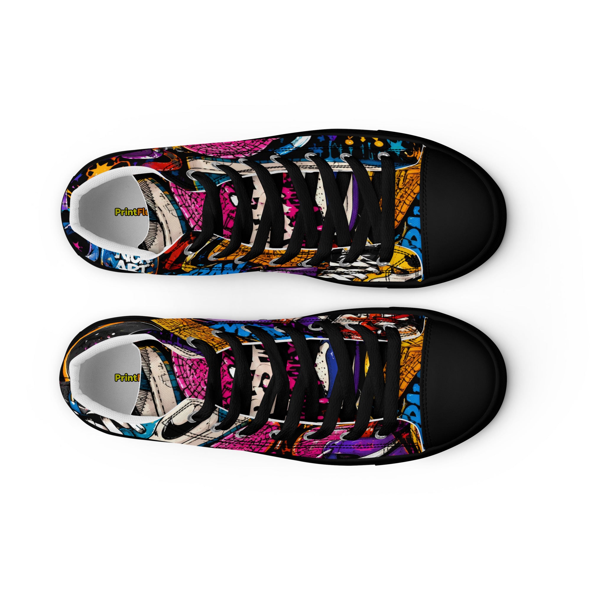 Men’s high top canvas shoes -Urban Edge: Men’s High Top Canvas Shoes - Street Graffiti & Kick Art Fusion by printfluence.net