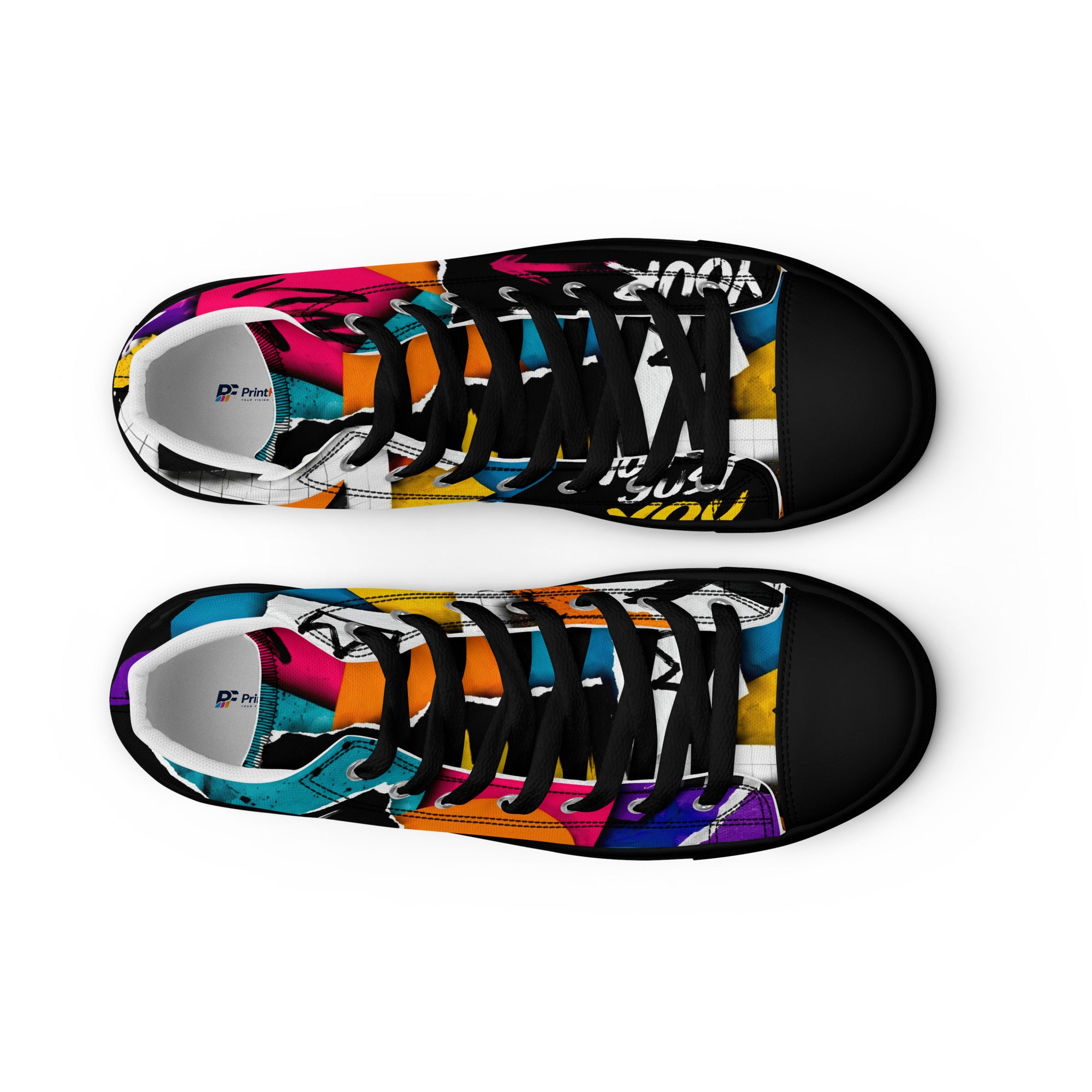 Men’s high top canvas shoes - Elite Create Your Vibe Collage - Premium Urban Graffiti No Rules Design by printfluence.net