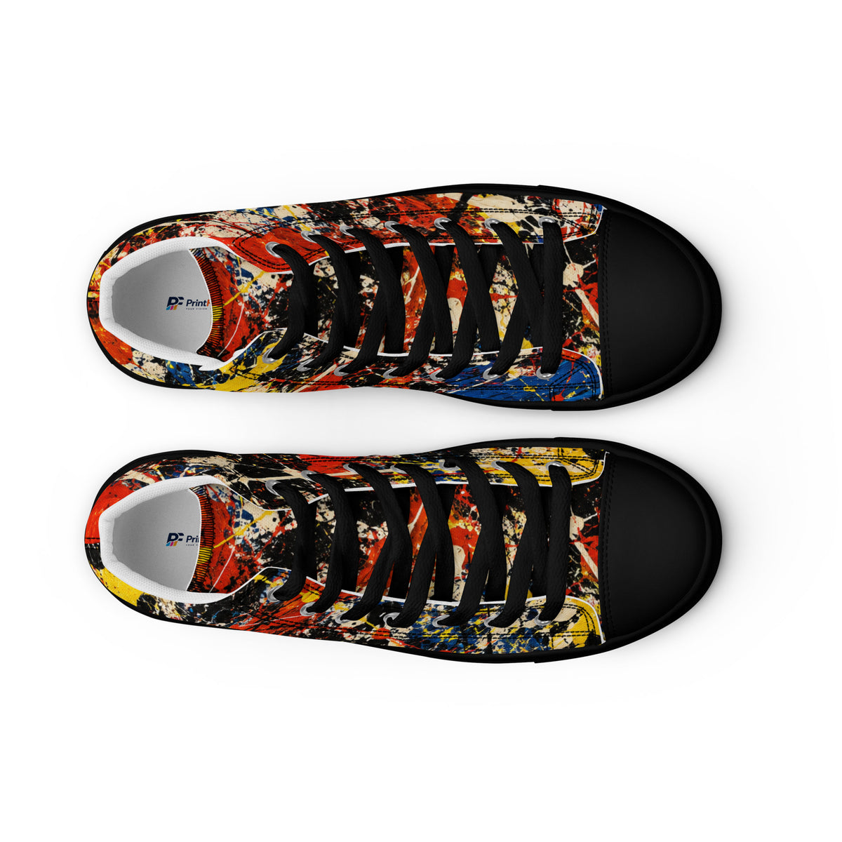 Heritage Bloom Lovers | Men’s High-Top Canvas Shoes — Abstract Expressionist Action Painting Splatter Pattern by printfluence