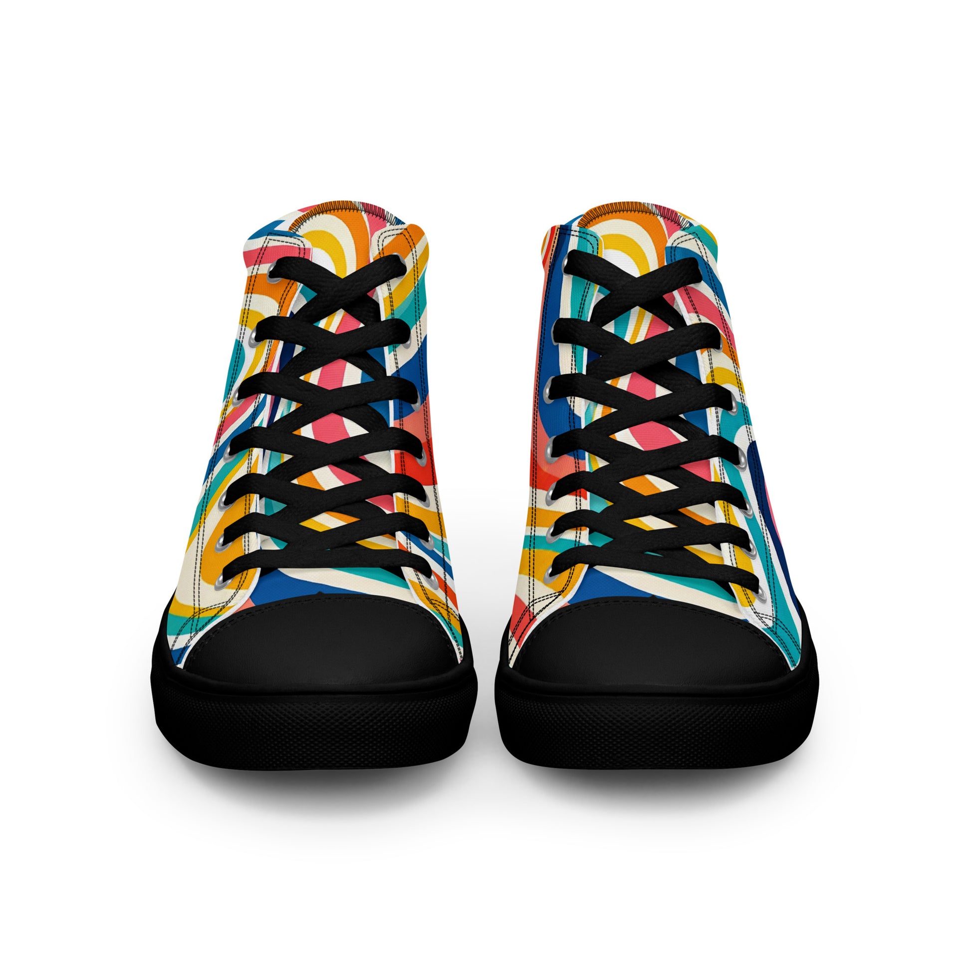 Men’s high top canvas shoes - Retro Flow: Men’s High Top Canvas Shoes - Vibrant Psychedelic Wave Design by printfluence.net