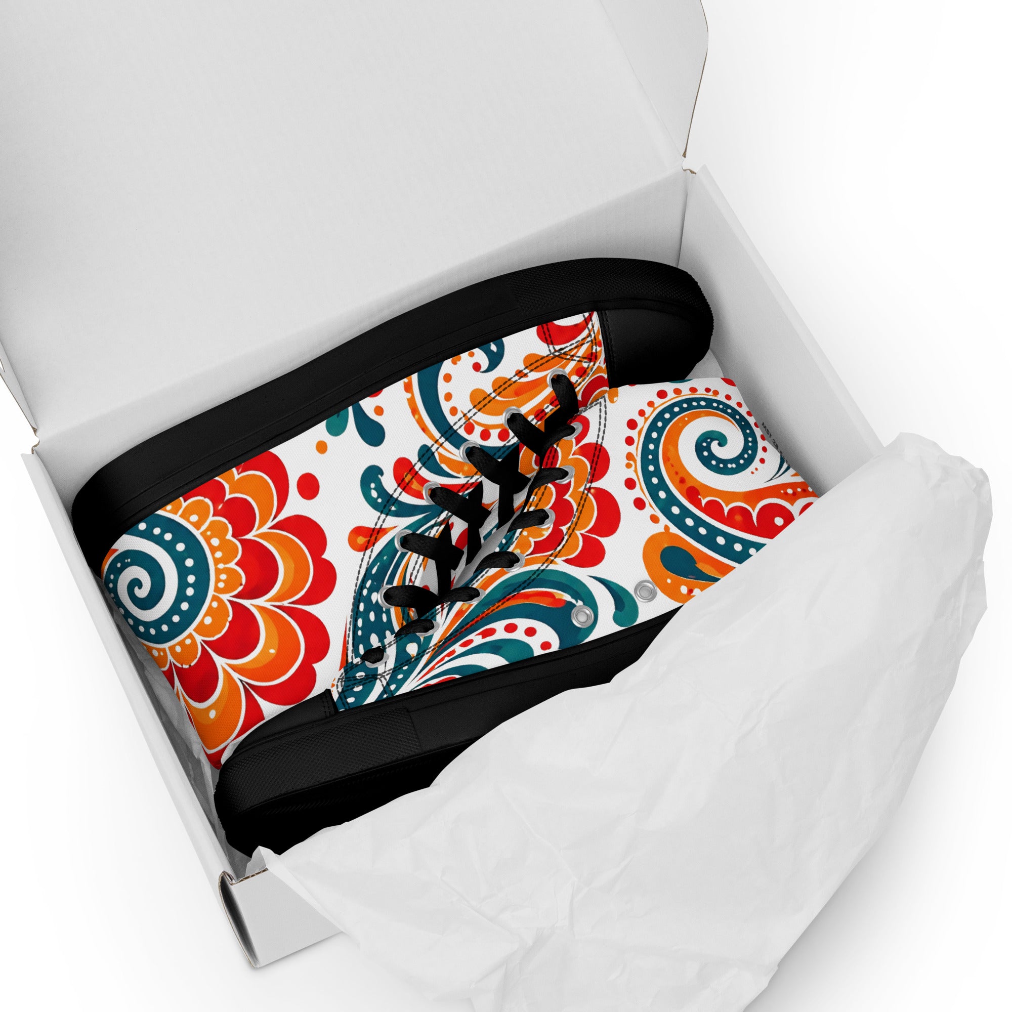 Men’s high top canvas shoes - Heritage Bloom: Men’s High Top Canvas Shoes - Vibrant Floral Paisley Art by printfluence.net