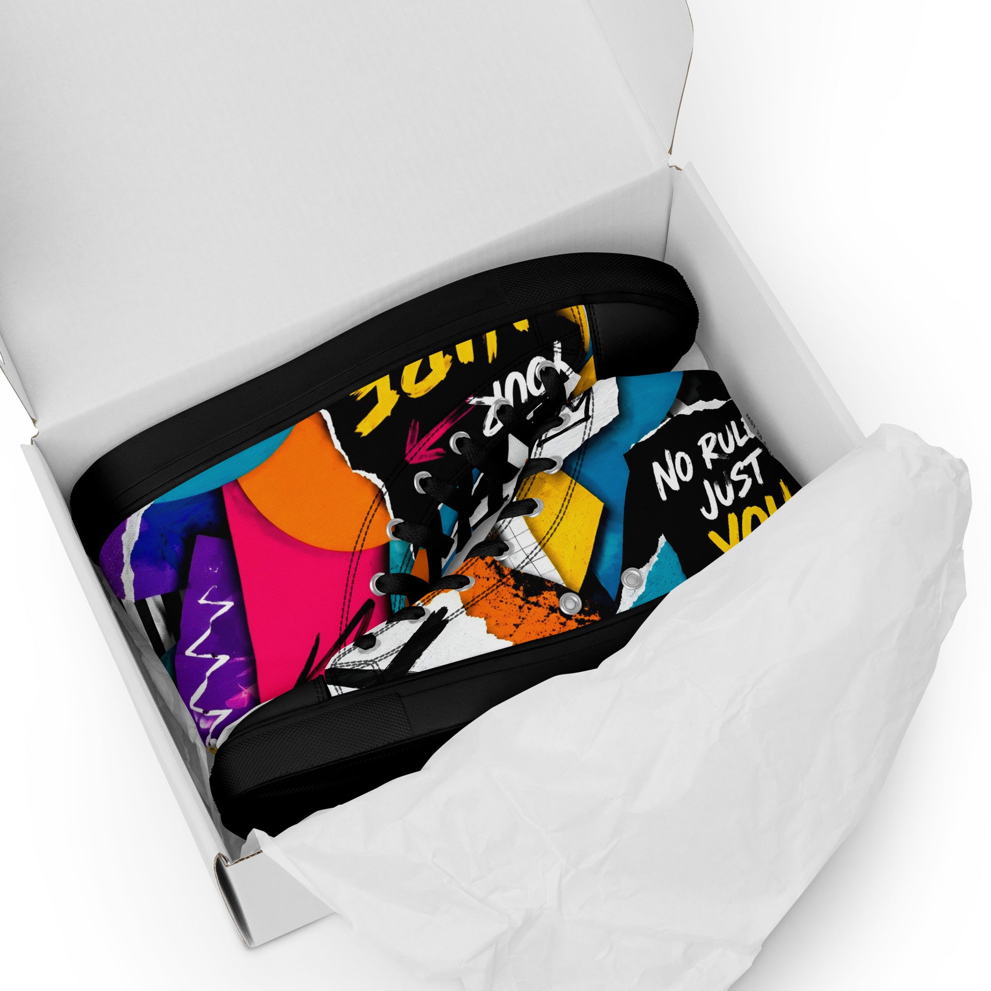 Men’s high top canvas shoes - Elite Create Your Vibe Collage - Premium Urban Graffiti No Rules Design by printfluence.net