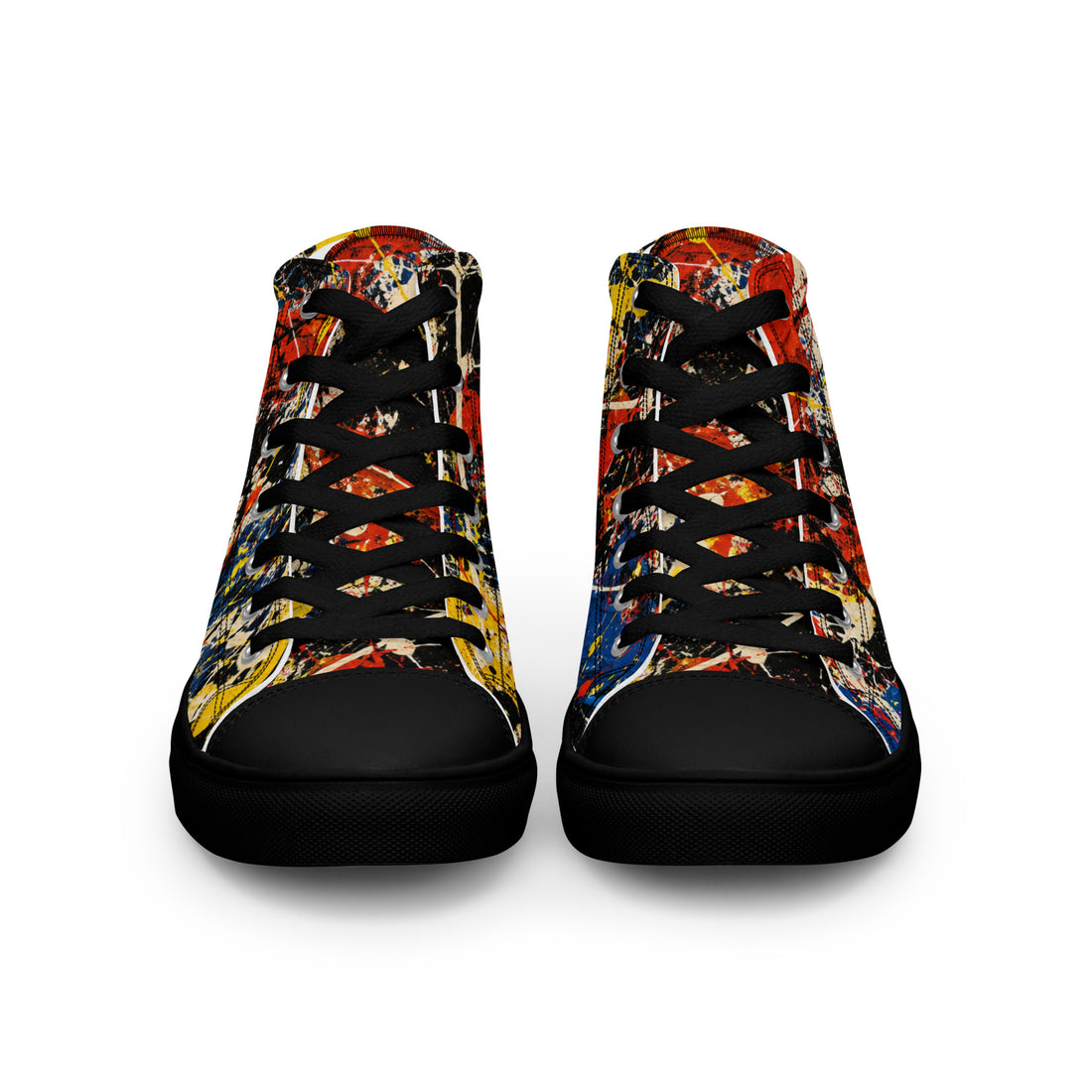 Heritage Bloom Lovers | Men’s High-Top Canvas Shoes — Abstract Expressionist Action Painting Splatter Pattern by printfluence