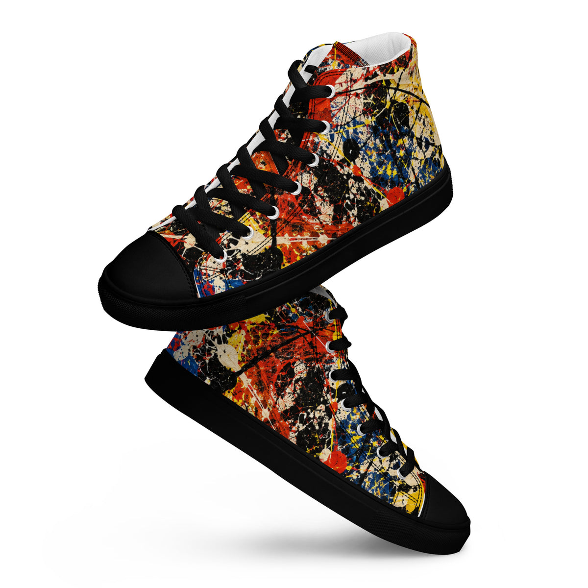 Heritage Bloom Lovers | Men’s High-Top Canvas Shoes — Abstract Expressionist Action Painting Splatter Pattern by printfluence