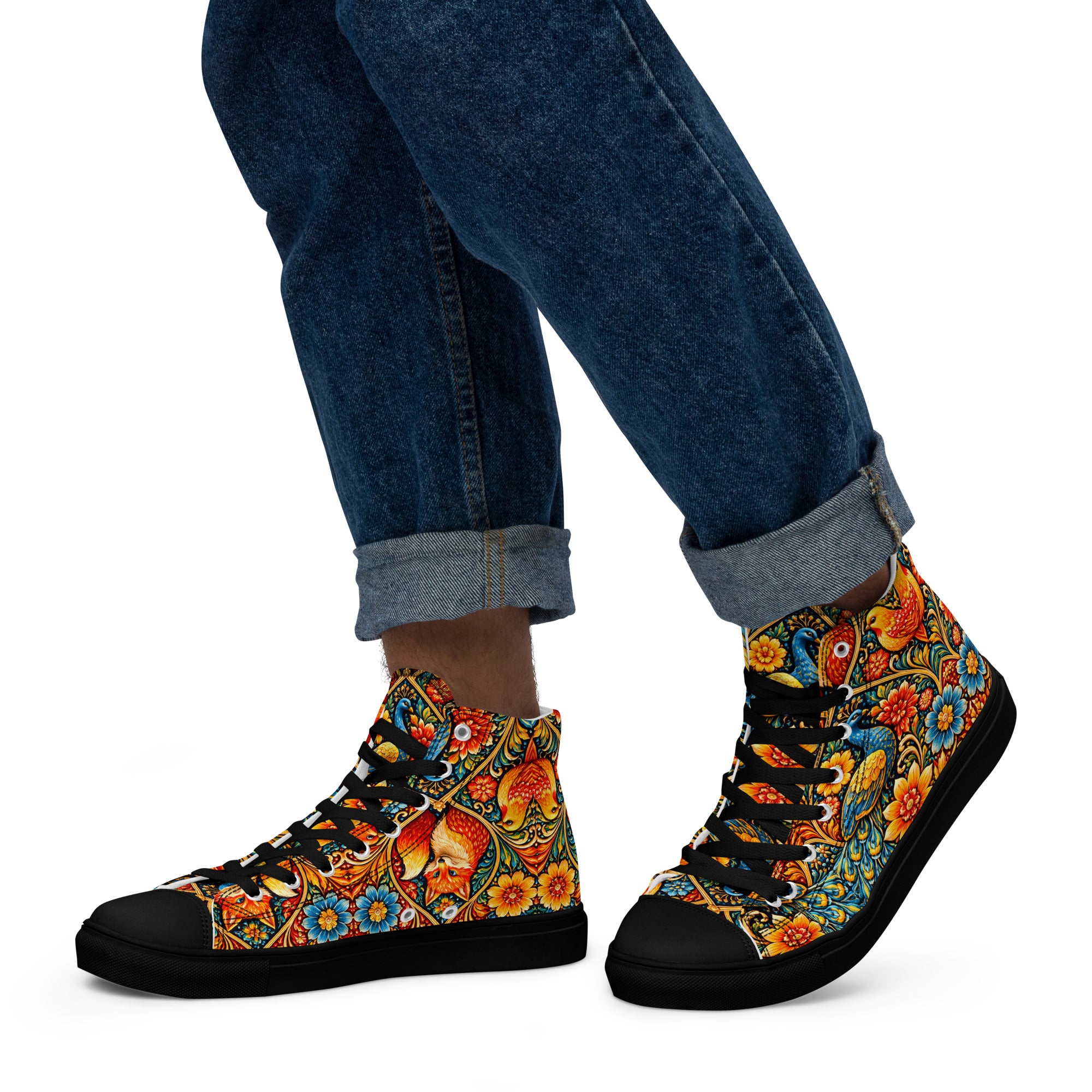 Men’s high top canvas shoes - Art Deco Birds High Top Canvas – Uplifting Morning Colors Men's Shoes by printfluence.net