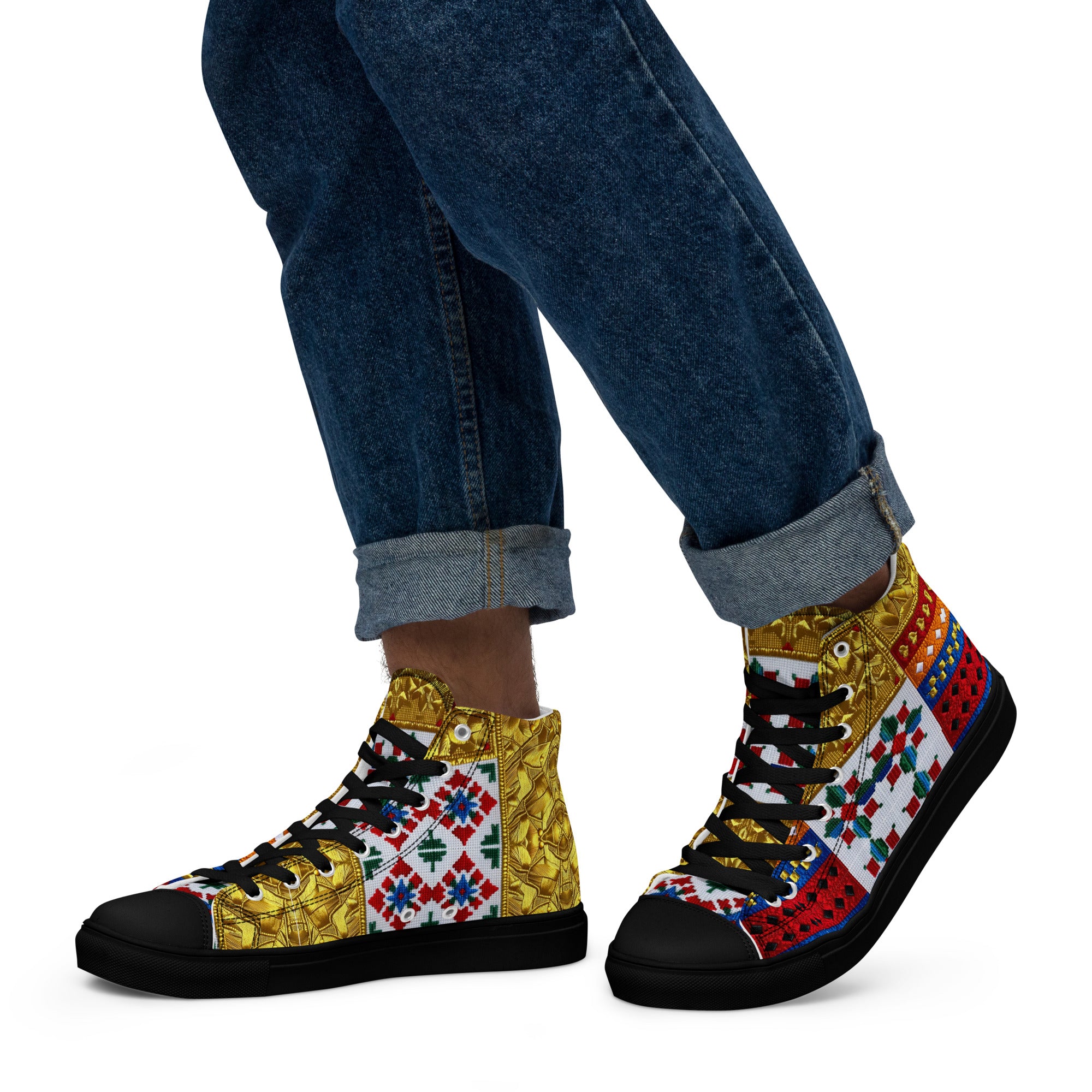 Men’s high top canvas shoes - Royal Mosaic High Tops – Men's Decorative Canvas Sneakers by printfluence.net