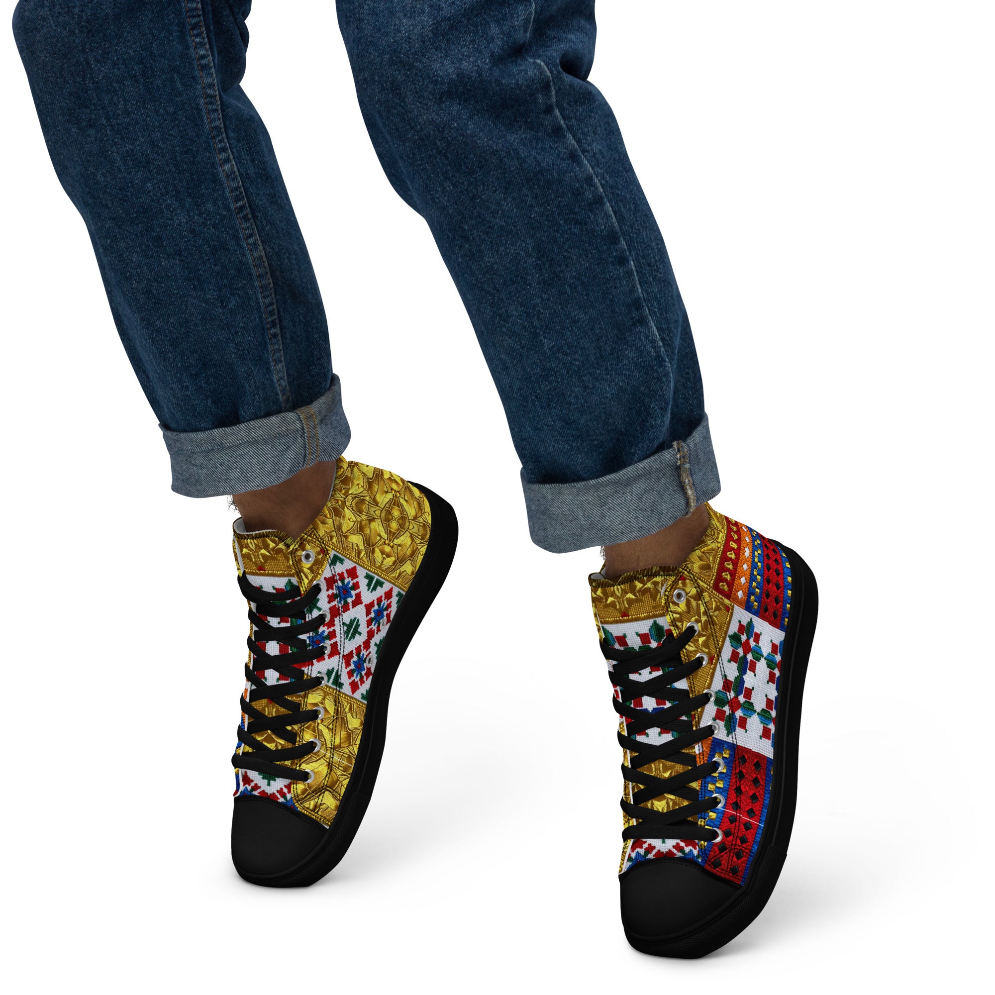 Men’s high top canvas shoes - Royal Mosaic High Tops – Men's Decorative Canvas Sneakers by printfluence.net