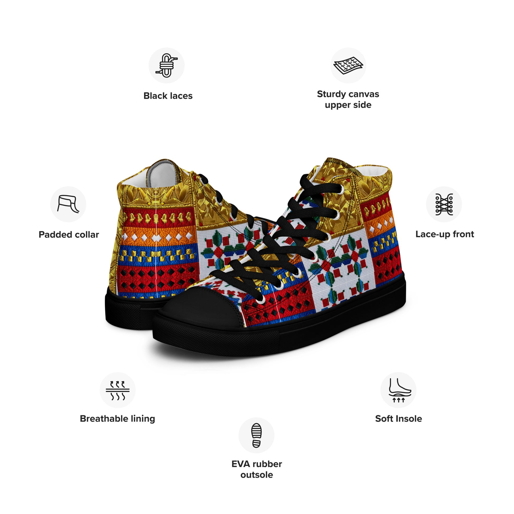Men’s high top canvas shoes - Royal Mosaic High Tops – Men's Decorative Canvas Sneakers by printfluence.net