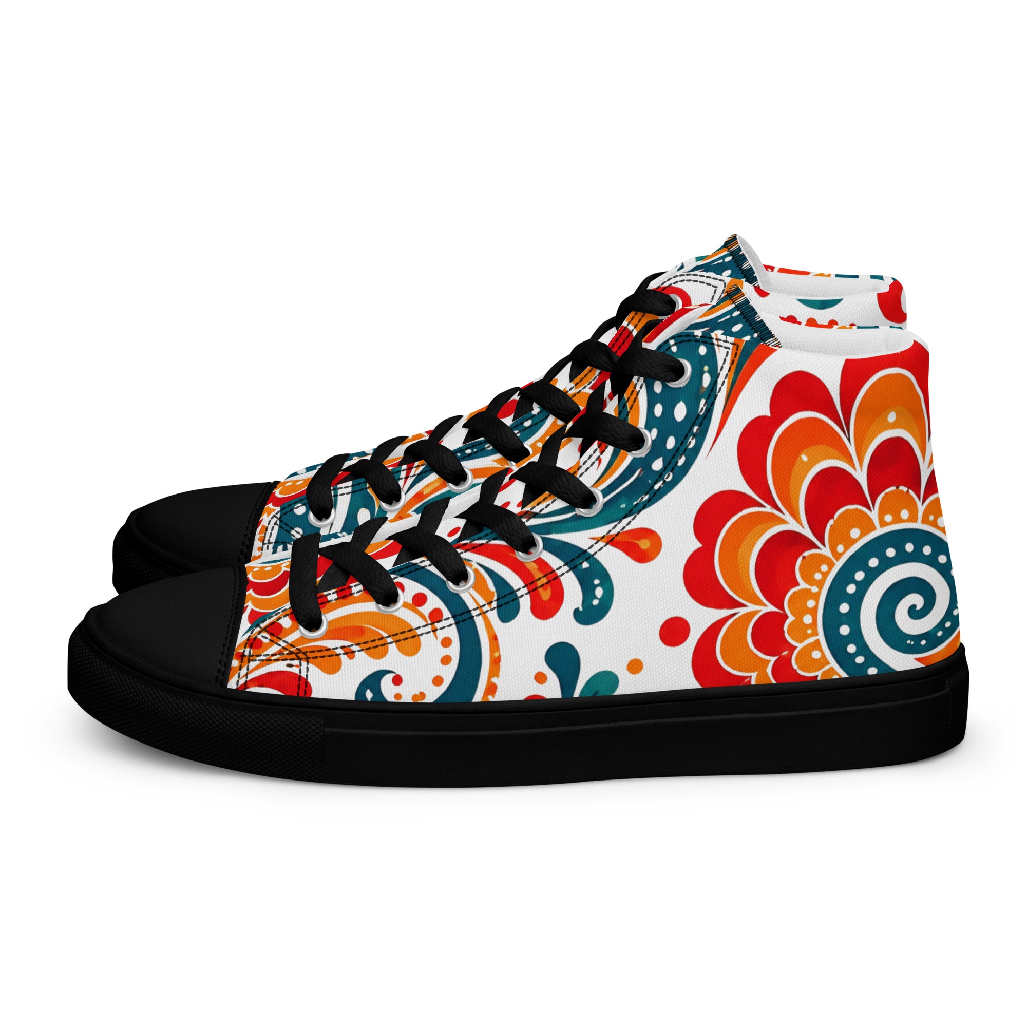 Men’s high top canvas shoes - Heritage Bloom: Men’s High Top Canvas Shoes - Vibrant Floral Paisley Art by printfluence.net